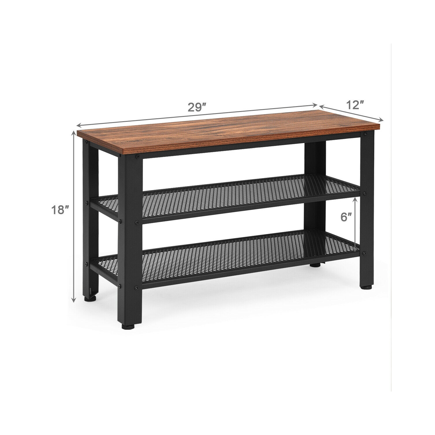 Gymax 3-Tier Shoe Rack Industrial Shoe Bench with Storage Shelves for LivingRoom Brown