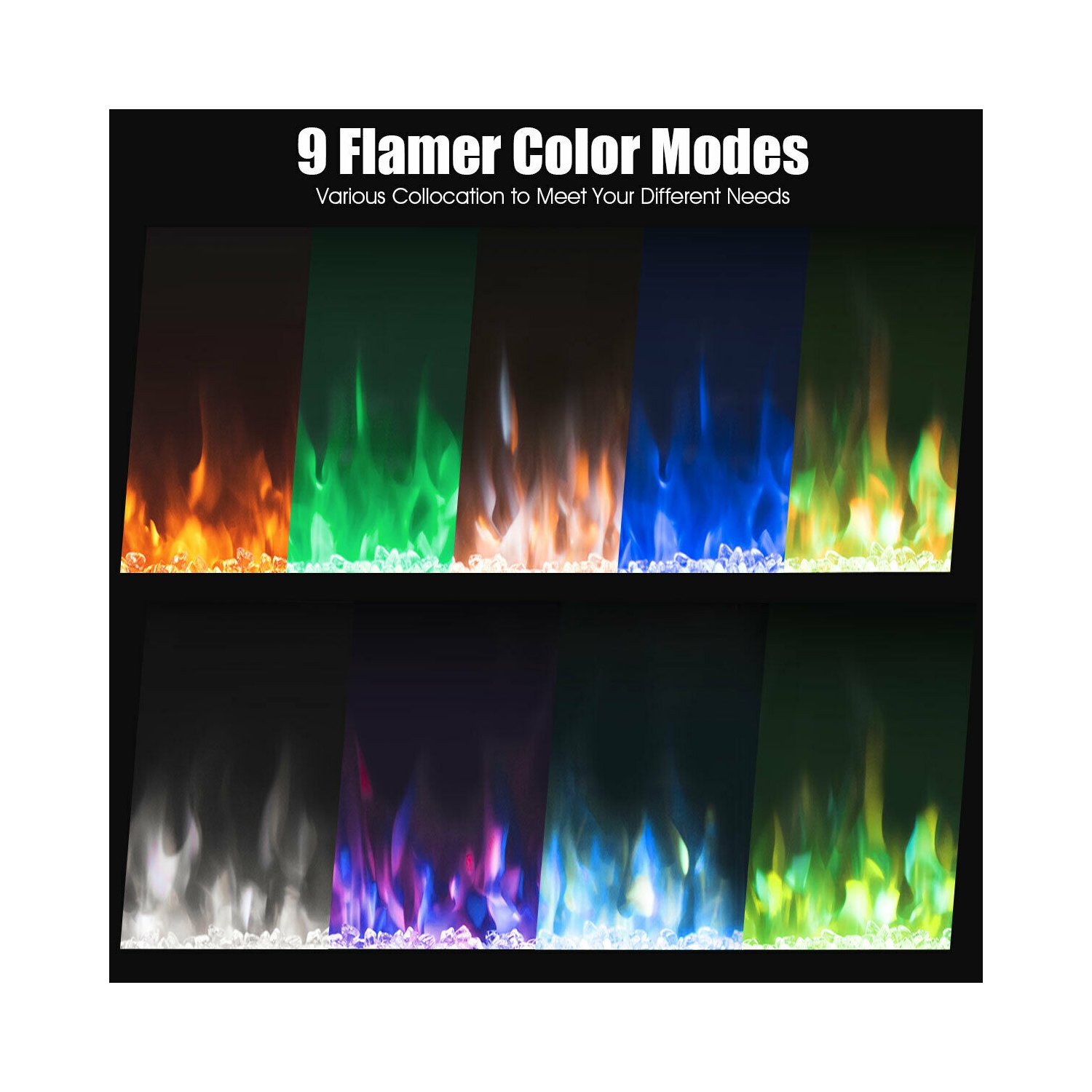 Gymax 40'' Electric Fireplace Recessed and Wall Mounted 750W/1500W W/ Multicolor Flame