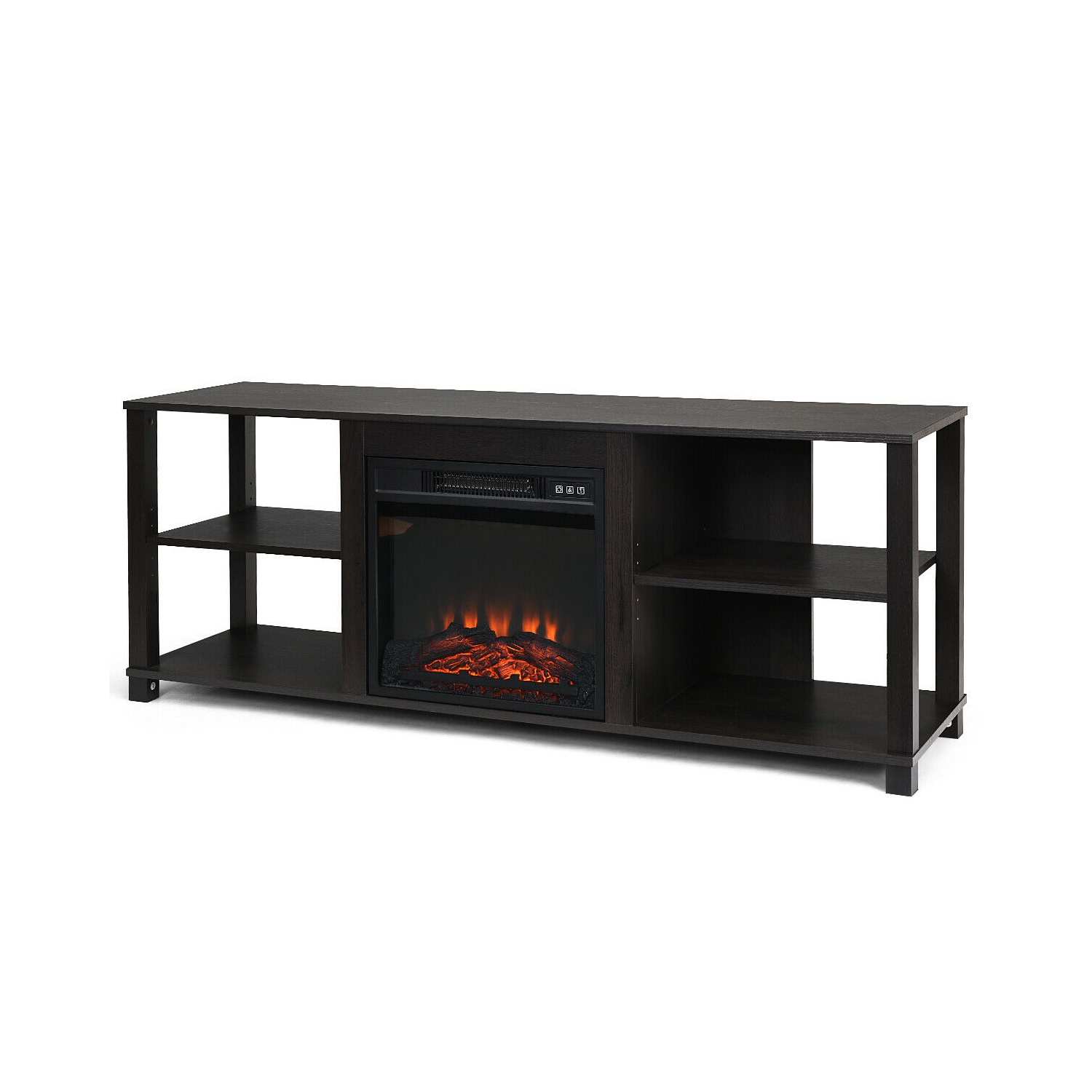 Gymax 2-Tier TV Stand &Electric Fireplace Heater Storage Cabinet Console For 65" TV