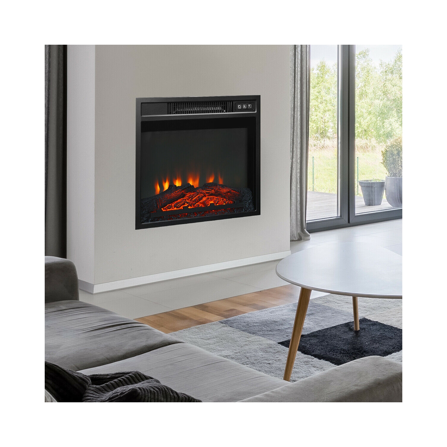Gymax 18" Electric Fireplace Freestanding &Wall-Mounted Heater Log Flame Remote 1400W