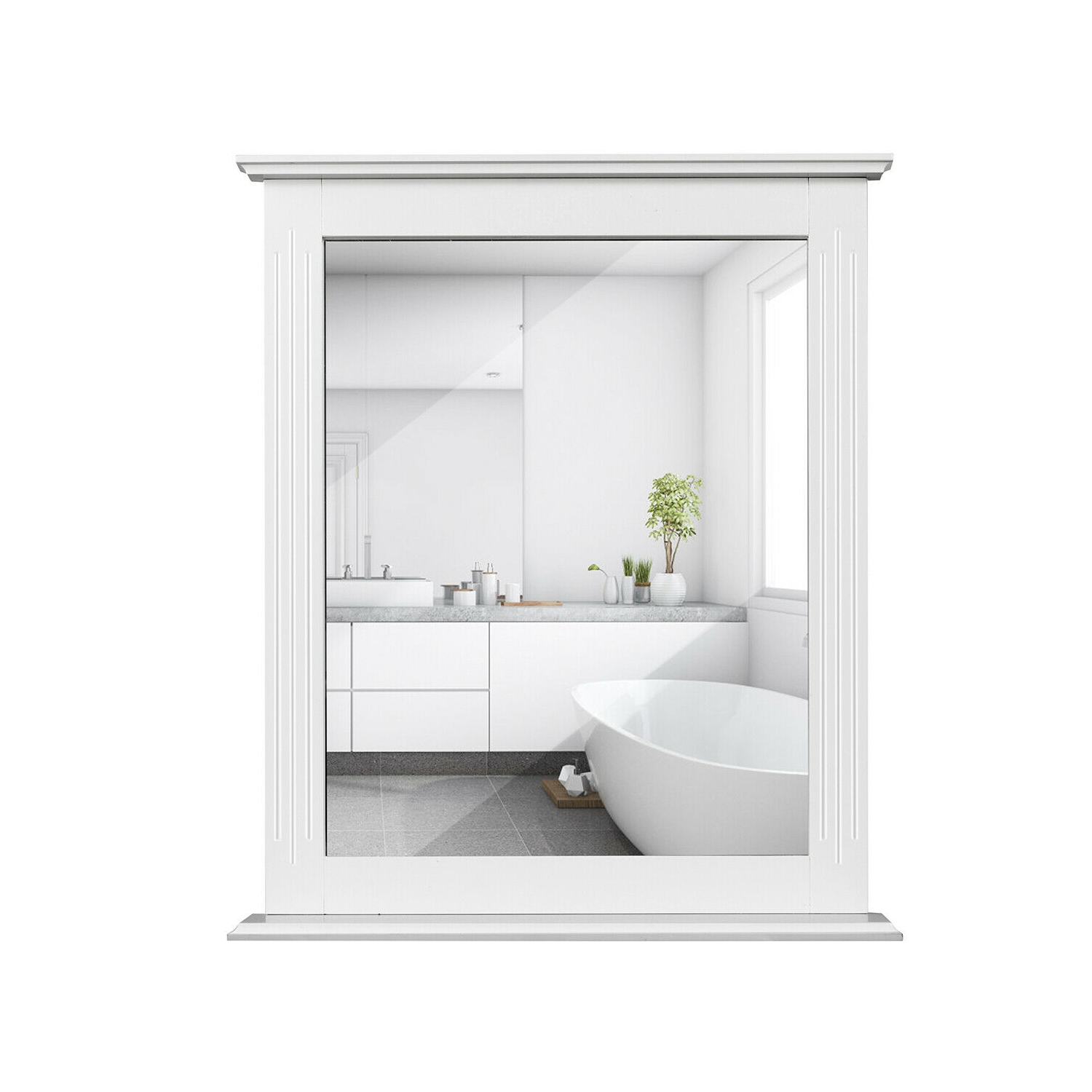 Gymax Bathroom Wall Mirror W/Shelf Square Vanity Makeup Mirror Multipurpose Usage