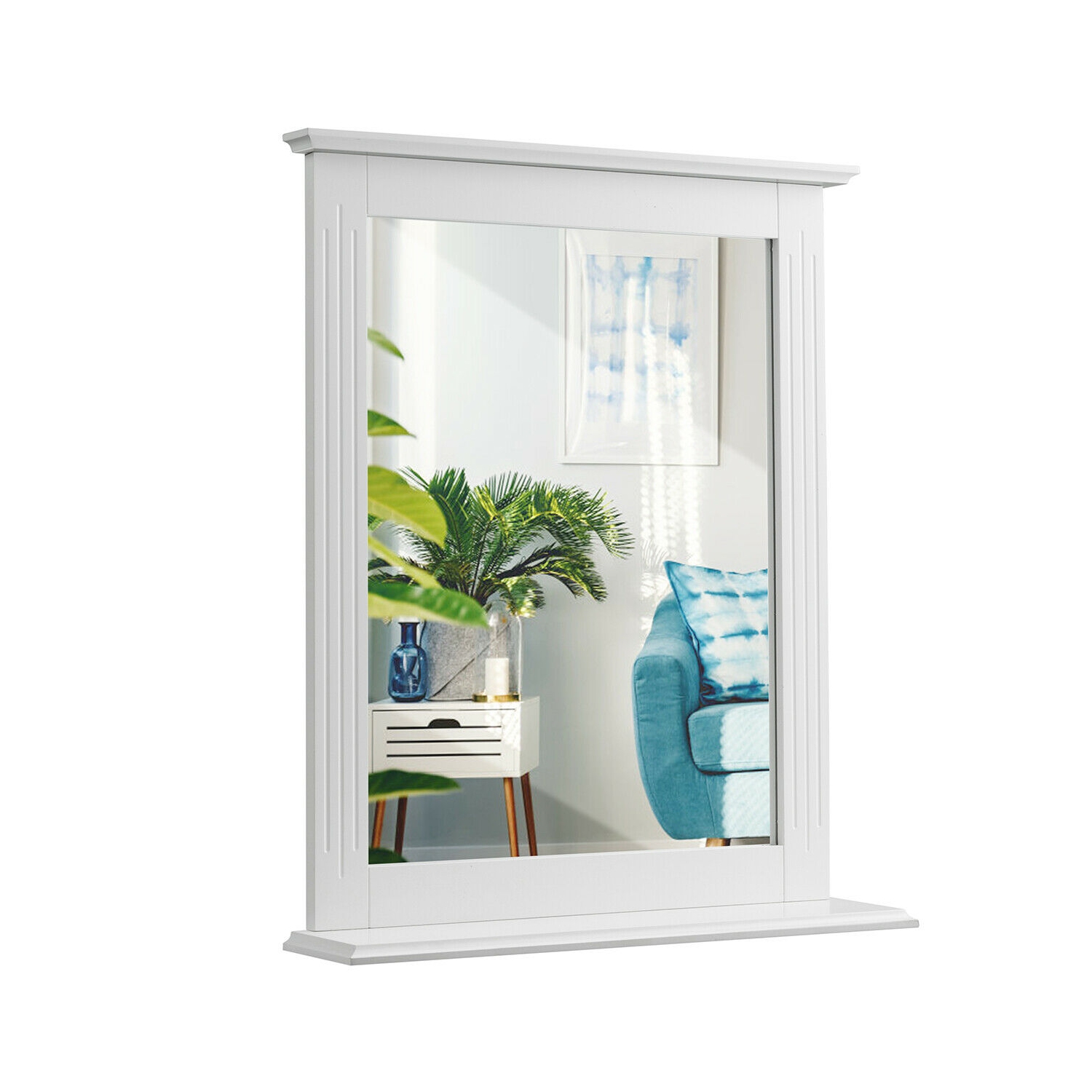 Gymax Bathroom Wall Mirror W/Shelf Square Vanity Makeup Mirror Multipurpose Usage