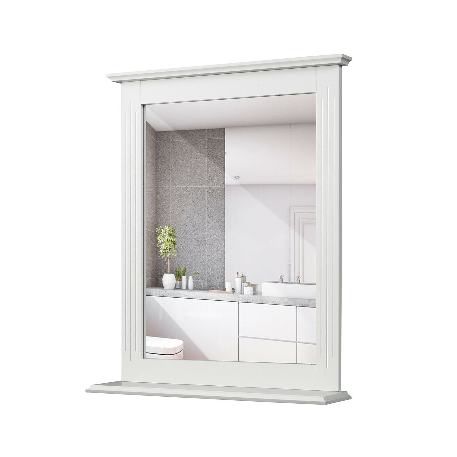 Gymax Bathroom Wall Mirror W/Shelf Square Vanity Makeup Mirror Multipurpose Usage