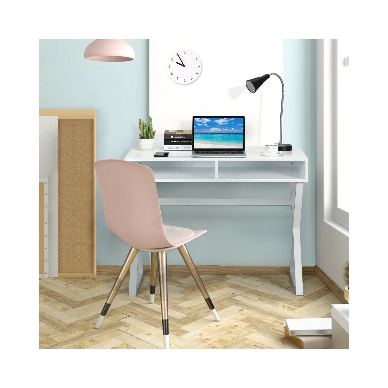 Gymax Modern Computer Desk Writing Desk Makeup Vanity Table Storage