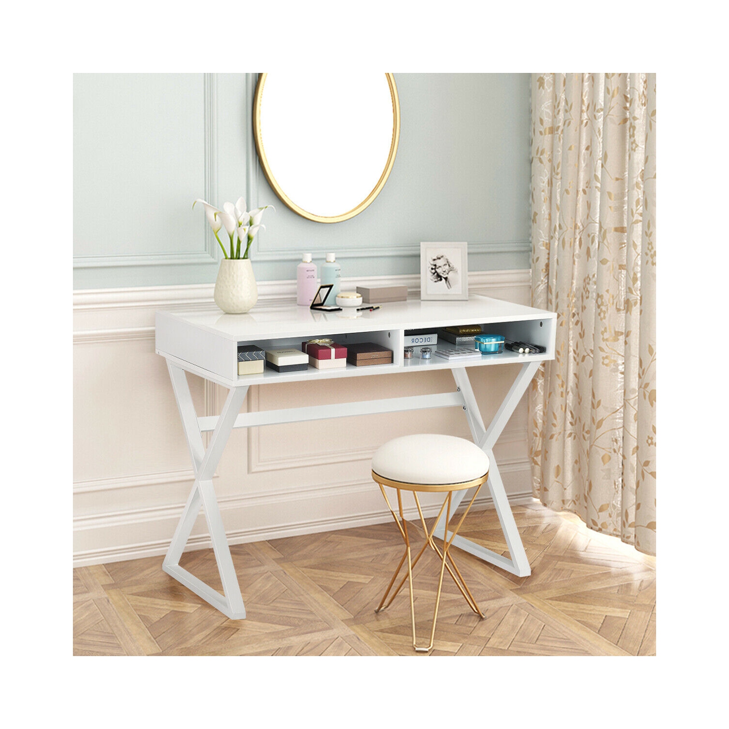 Gymax Modern Computer Desk Writing Desk Makeup Vanity Table Storage