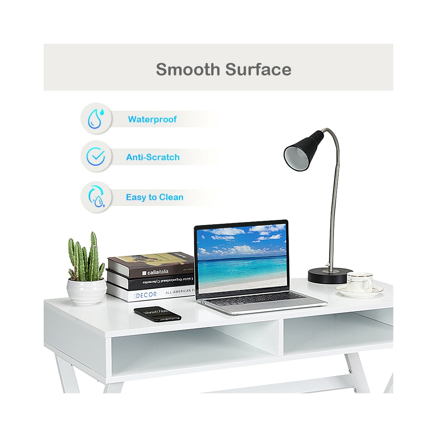 Gymax Modern Computer Desk Writing Desk Makeup Vanity Table Storage