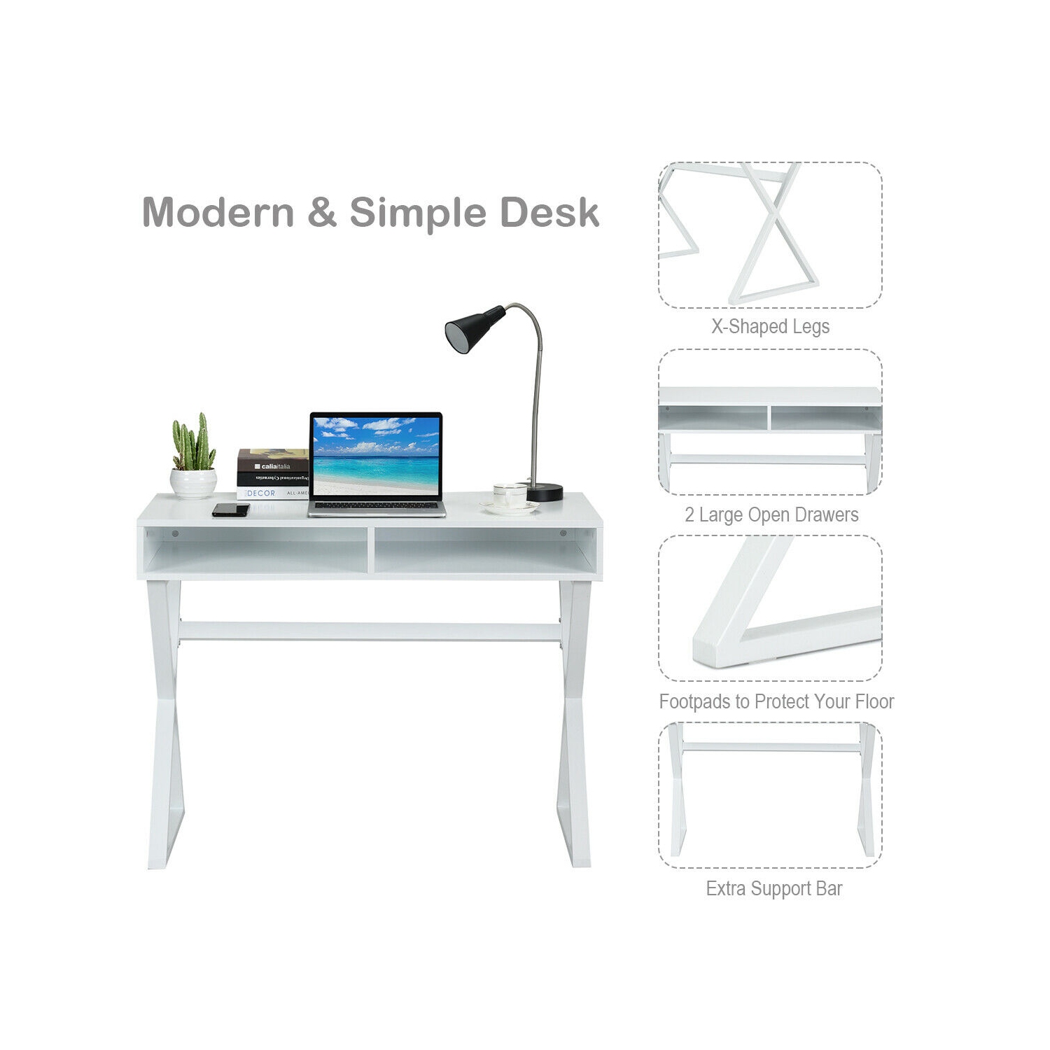 Gymax Modern Computer Desk Writing Desk Makeup Vanity Table Storage