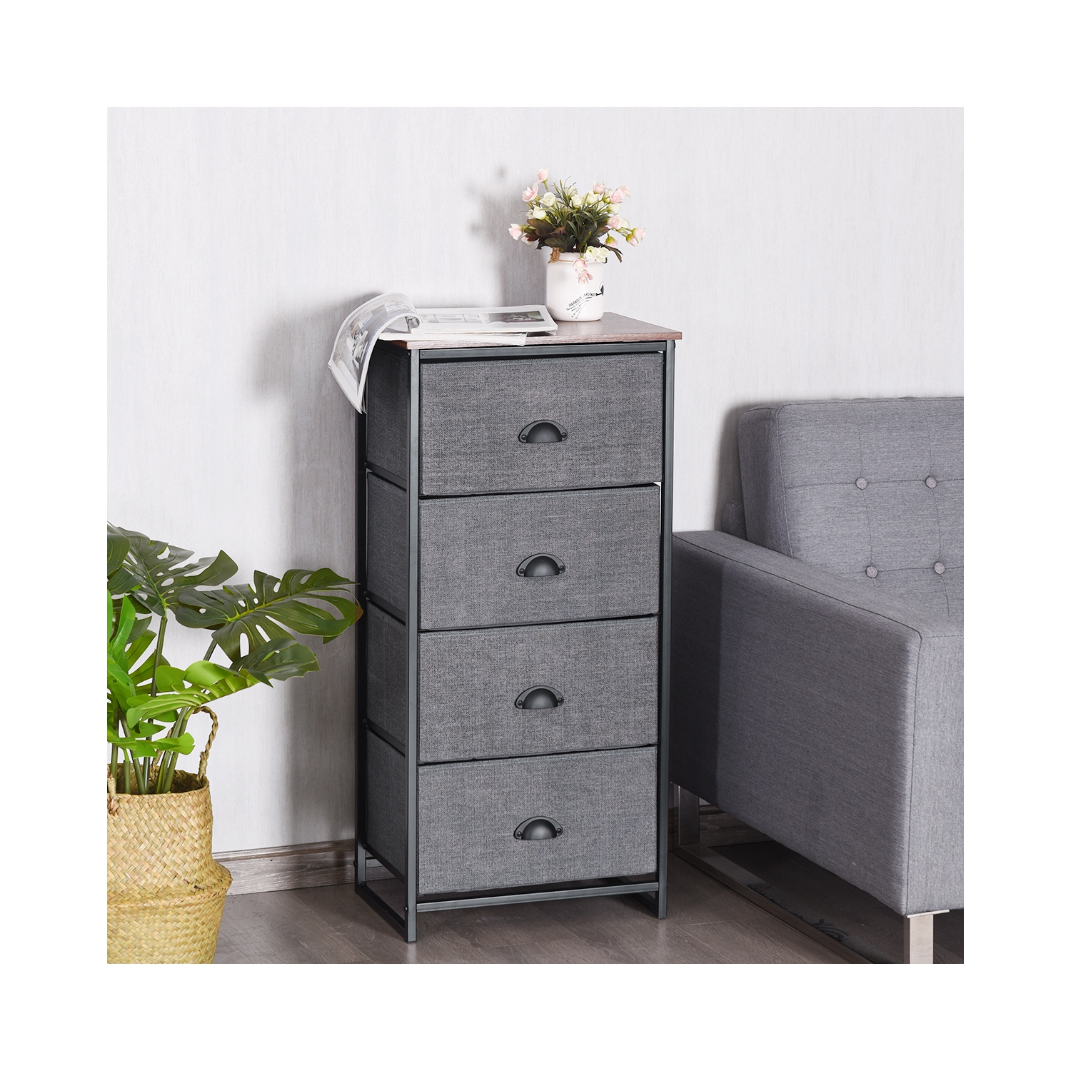 Gymax 4 Drawers Dresser Chest Storage Tower Side Table Display Home Furniture Black