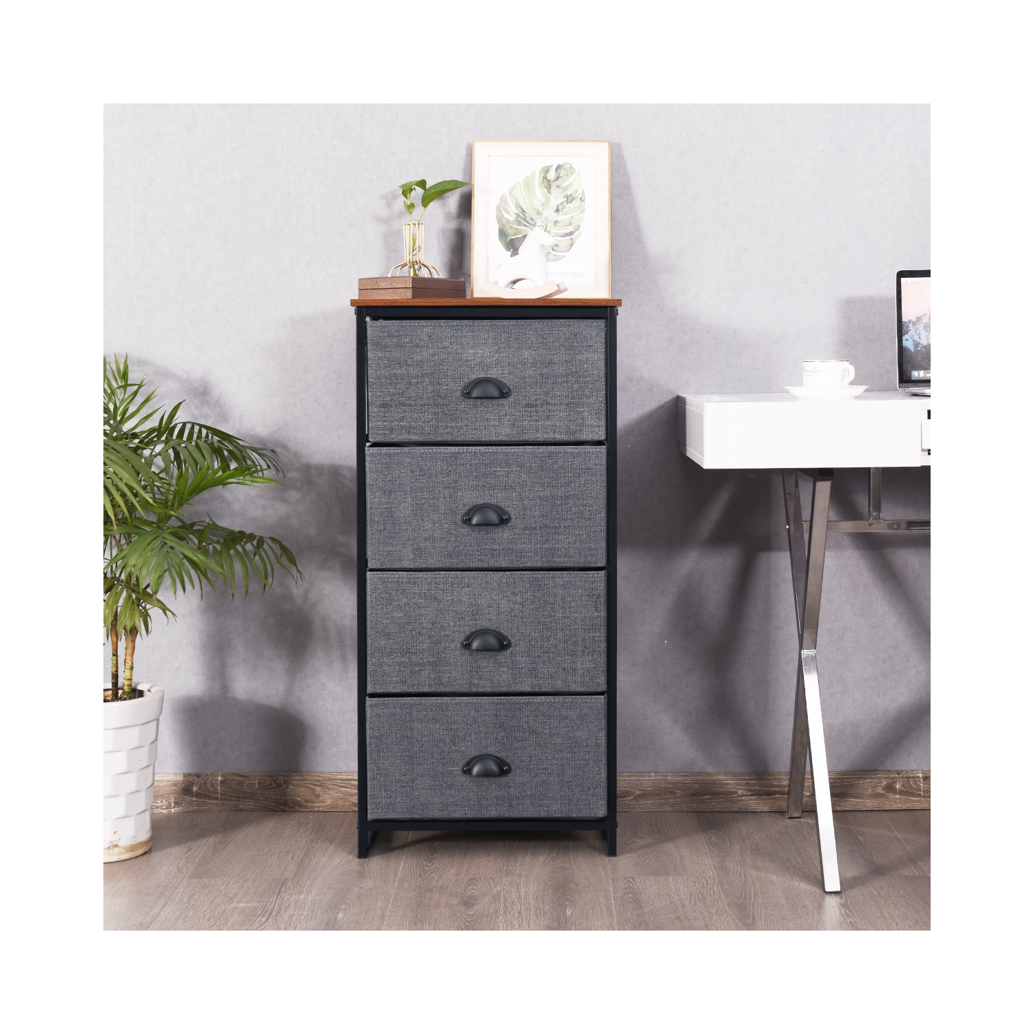 Gymax 4 Drawers Dresser Chest Storage Tower Side Table Display Home Furniture Black