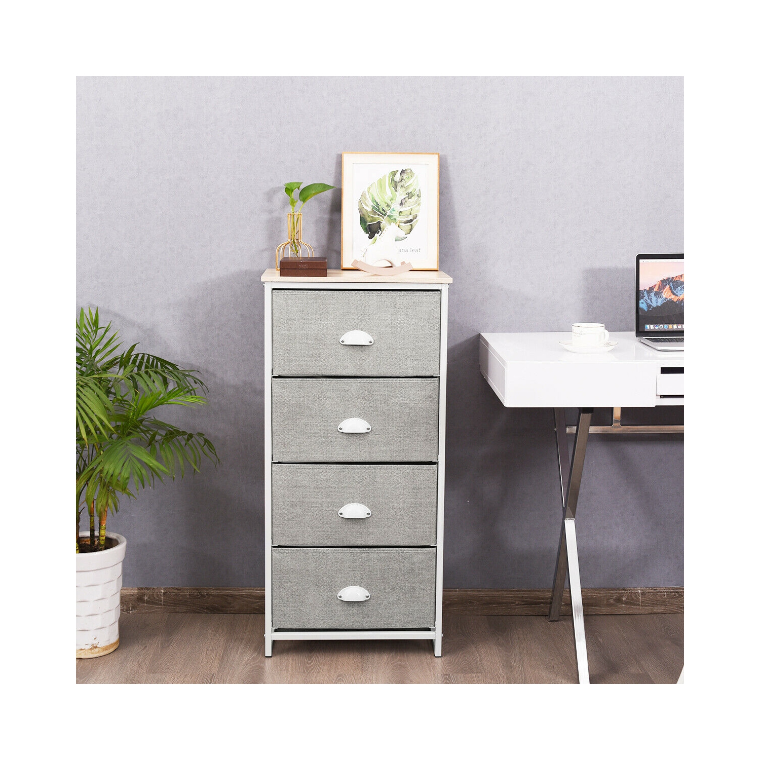 Gymax 4 Drawers Dresser Chest Storage Tower Side Table Display Home Furniture Office