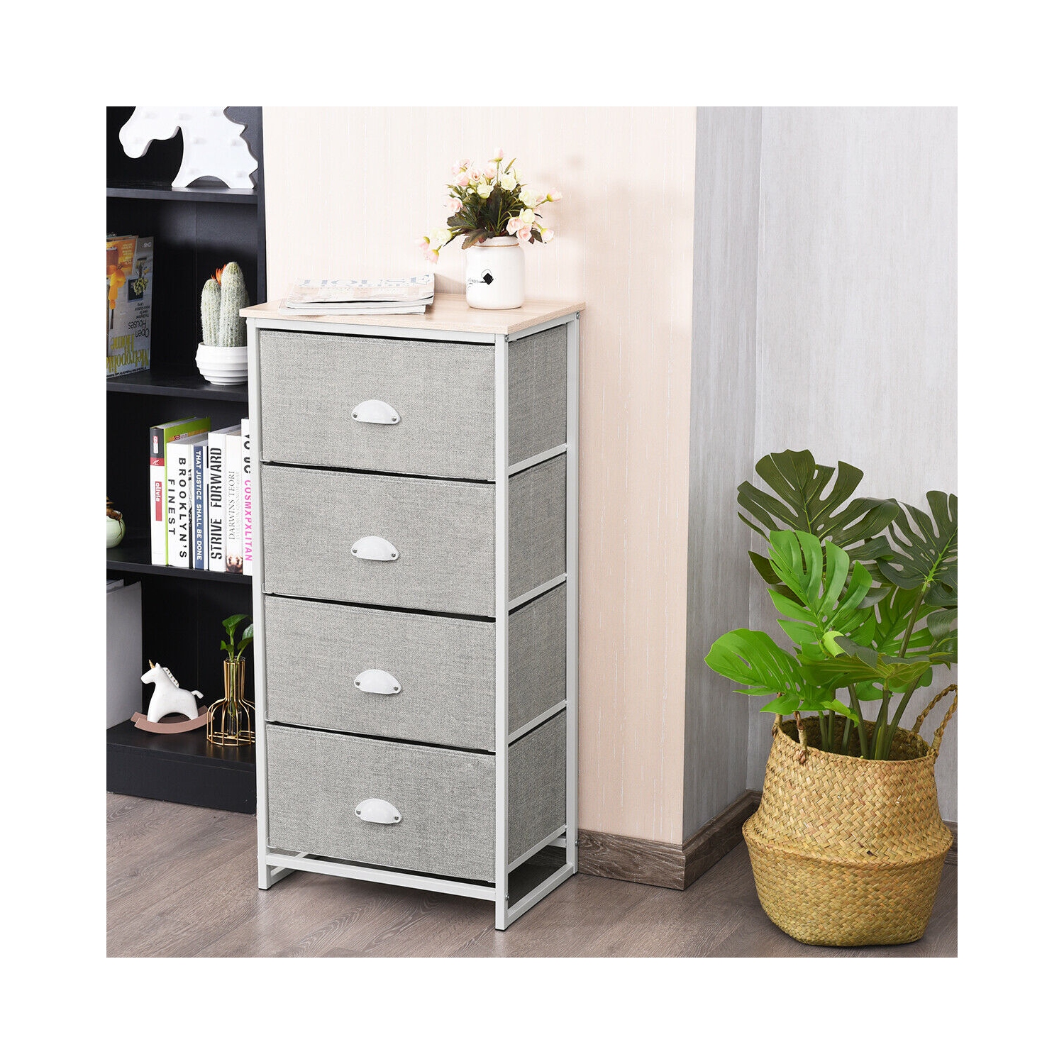 Gymax 4 Drawers Dresser Chest Storage Tower Side Table Display Home Furniture Office