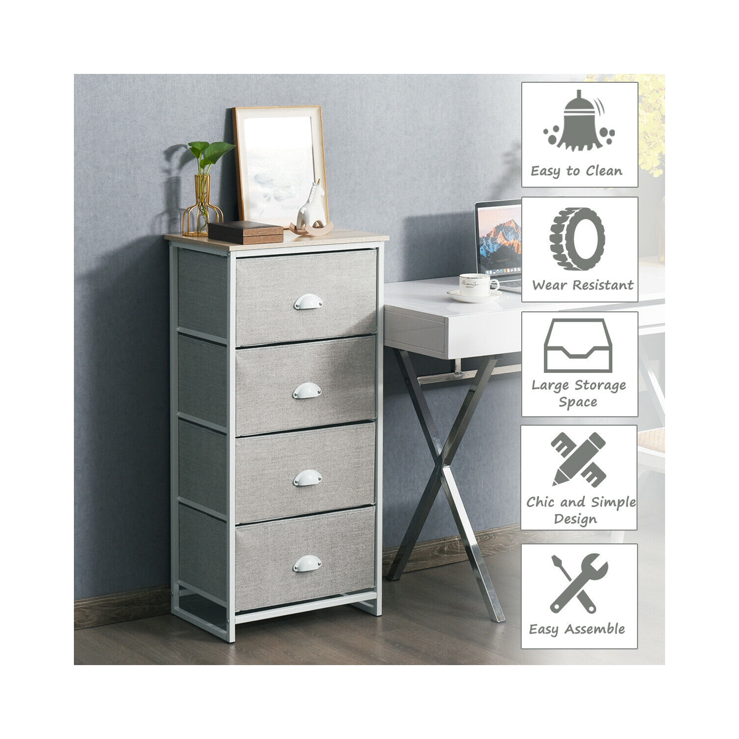 Gymax 4 Drawers Dresser Chest Storage Tower Side Table Display Home Furniture Office