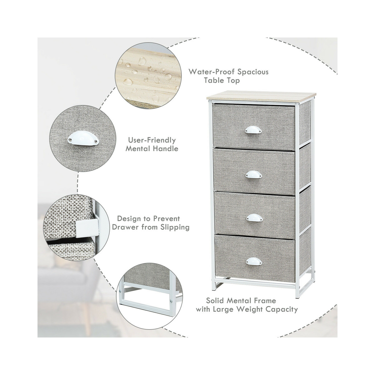 Gymax 4 Drawers Dresser Chest Storage Tower Side Table Display Home Furniture Office