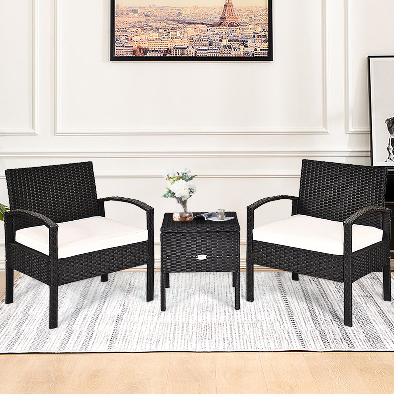 3 PCS Ensemble de mobilier d'extérieur avec table de rangement de la marque Gymax