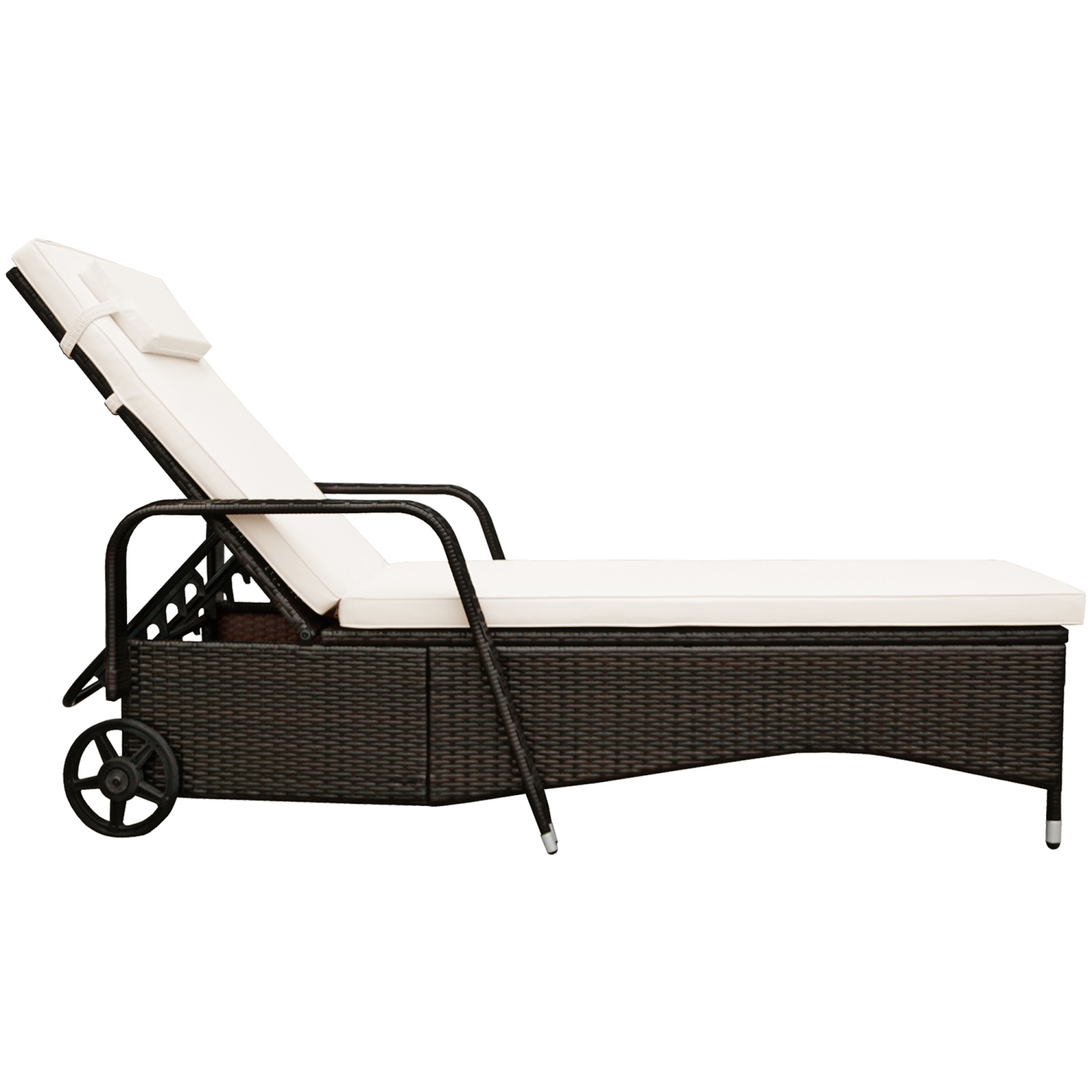 Gymax Cushioned Outdoor Wicker Chaise Lounge Chair w/ Wheel Adjustable Backrest