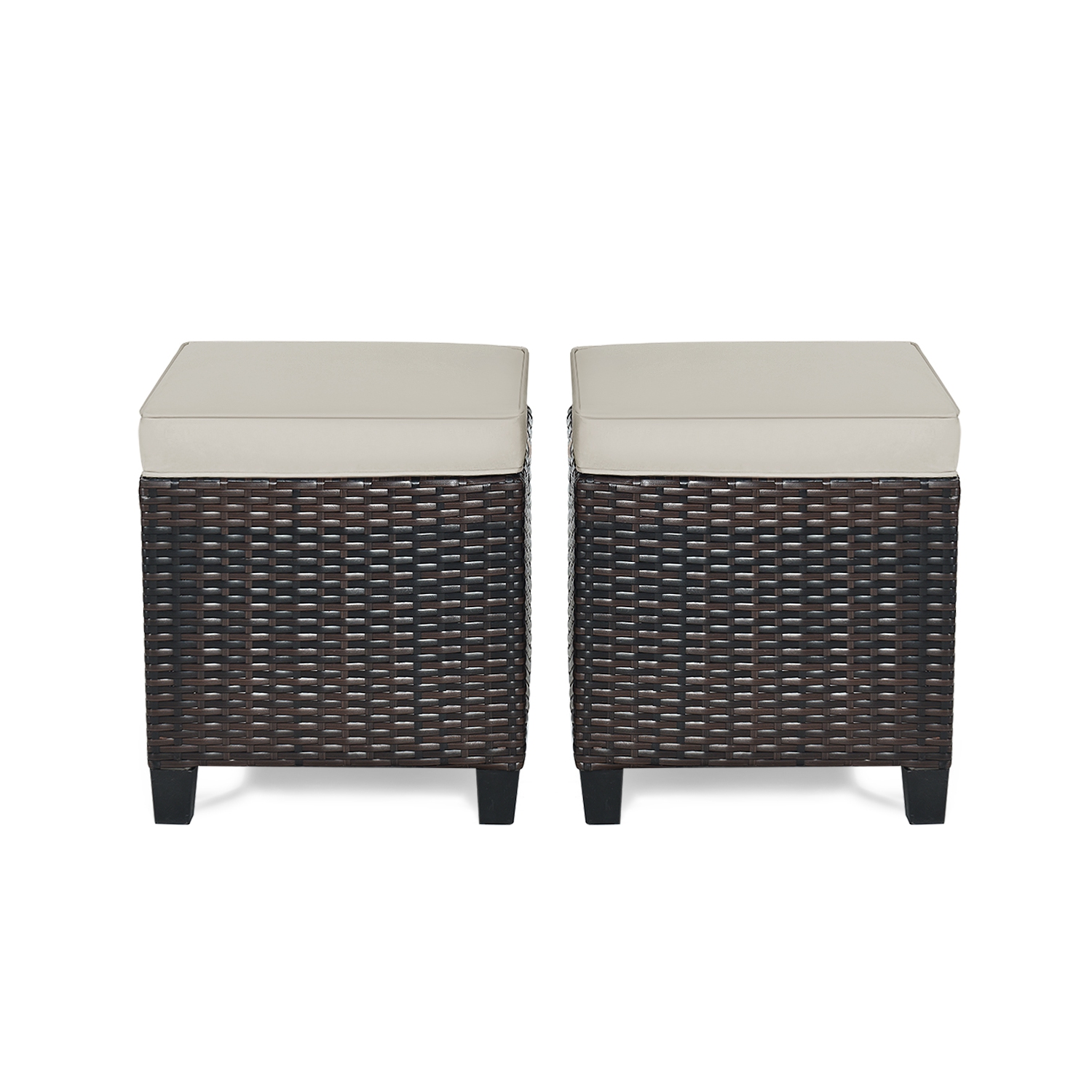 Lot de 2 repose-pieds en rotin Patio pouf extérieur avec coussin marque Gymax