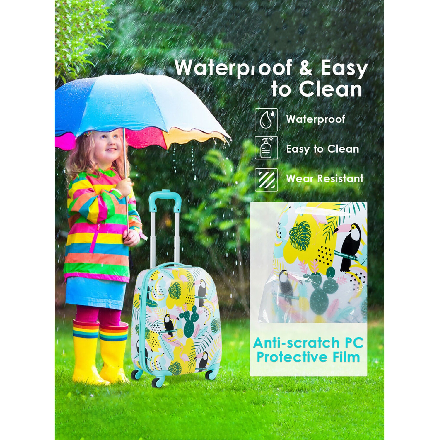 Gymax 2PC Kids Luggage Set Backpack & Rolling Suitcase Travel ABS Flamingos