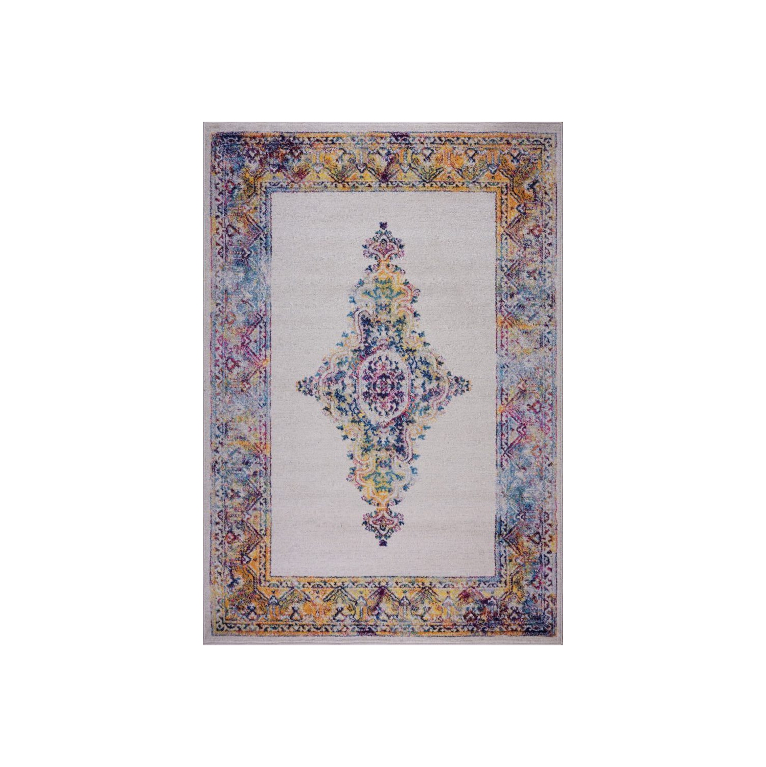 Tapis traditionnel à bordure Ladole Saba, multicolore, 7 x 10 pi
