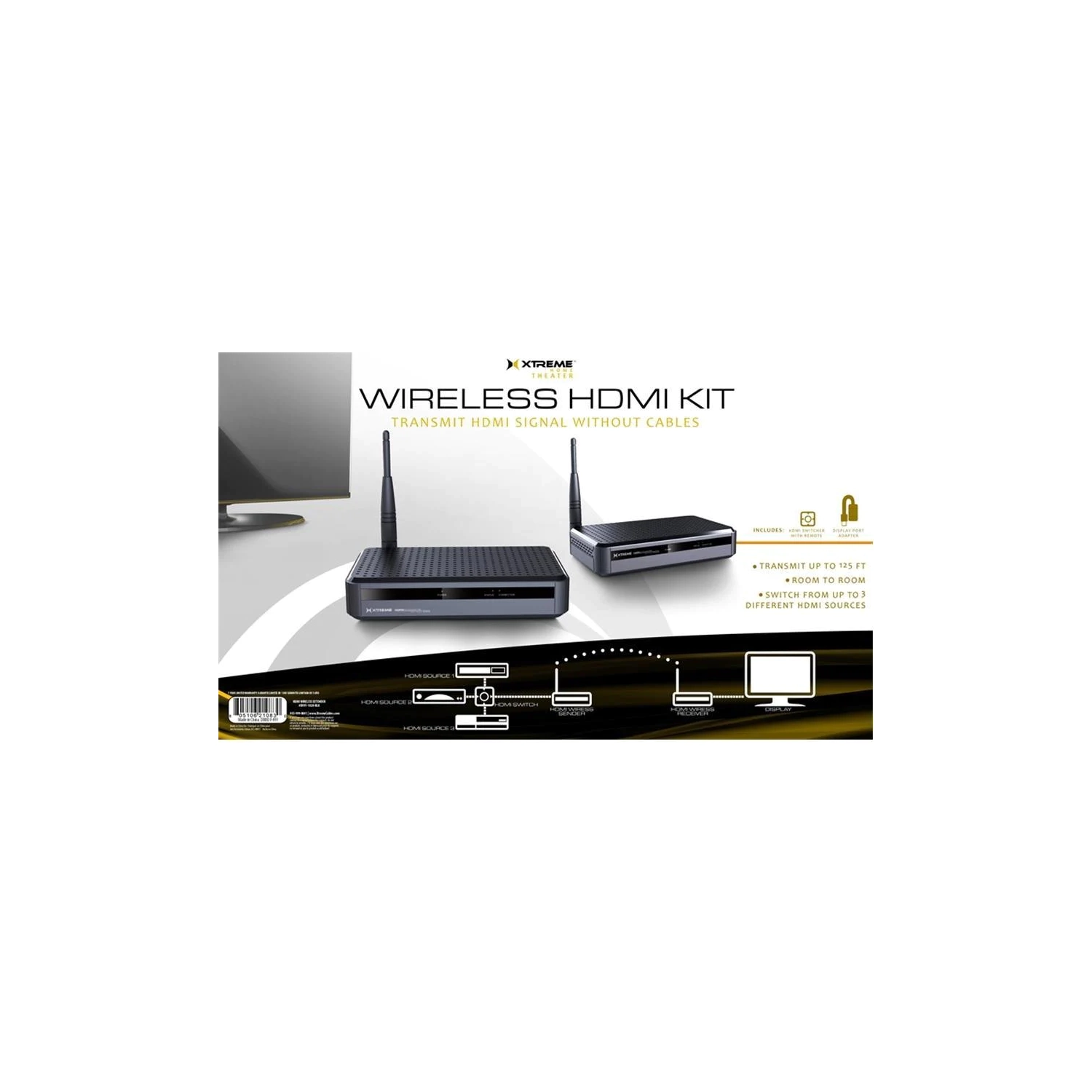 Xtreme XHV1-1020-BLK High Definition HDMI Wireless Kit - Transmitter Without Cables, Black