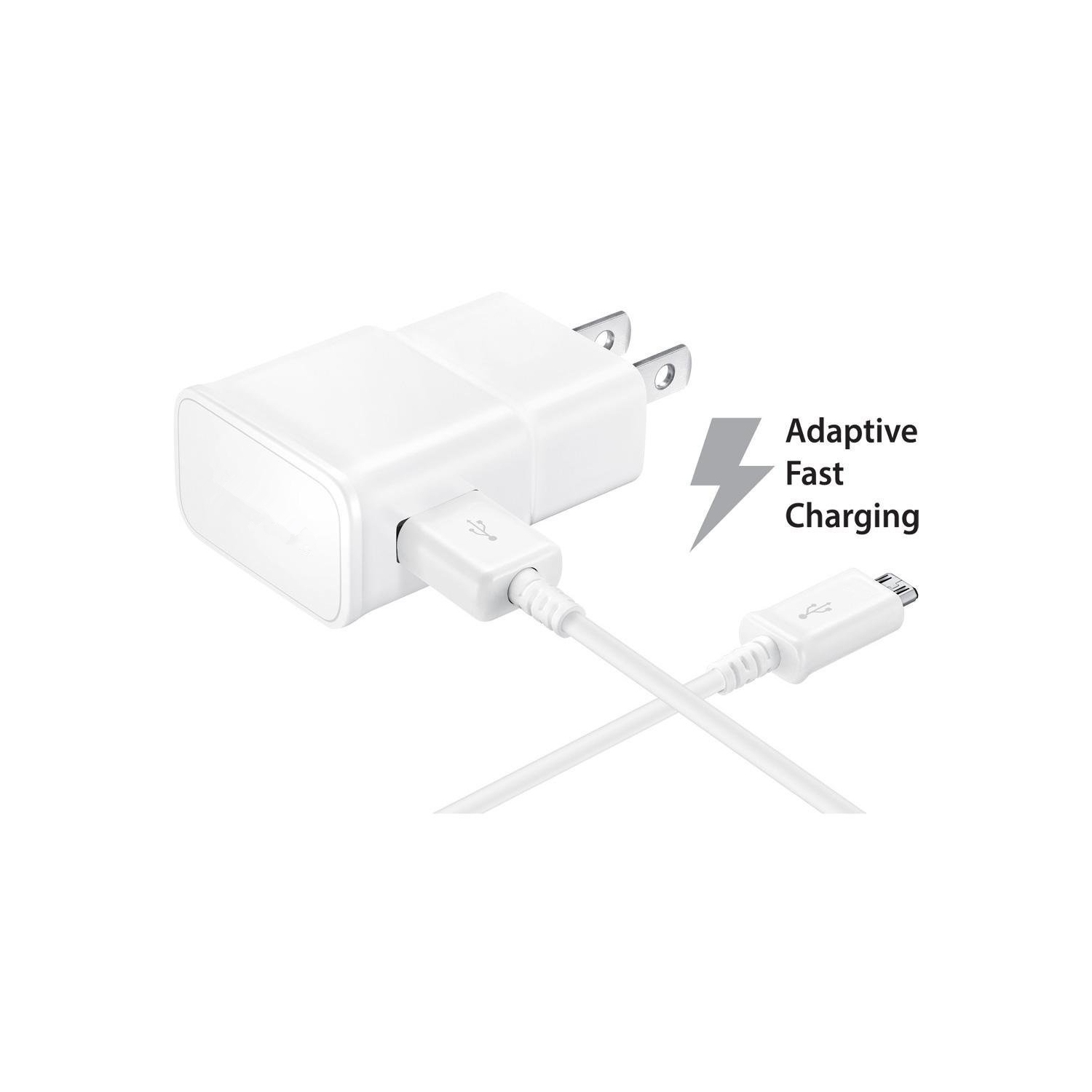 Fast Adaptive Charging Wall Charger Adapter + 1m Micro USB Cable for Samsung Galaxy S4 S6 S7 Edge Plus Note 2 4 Alpha, White