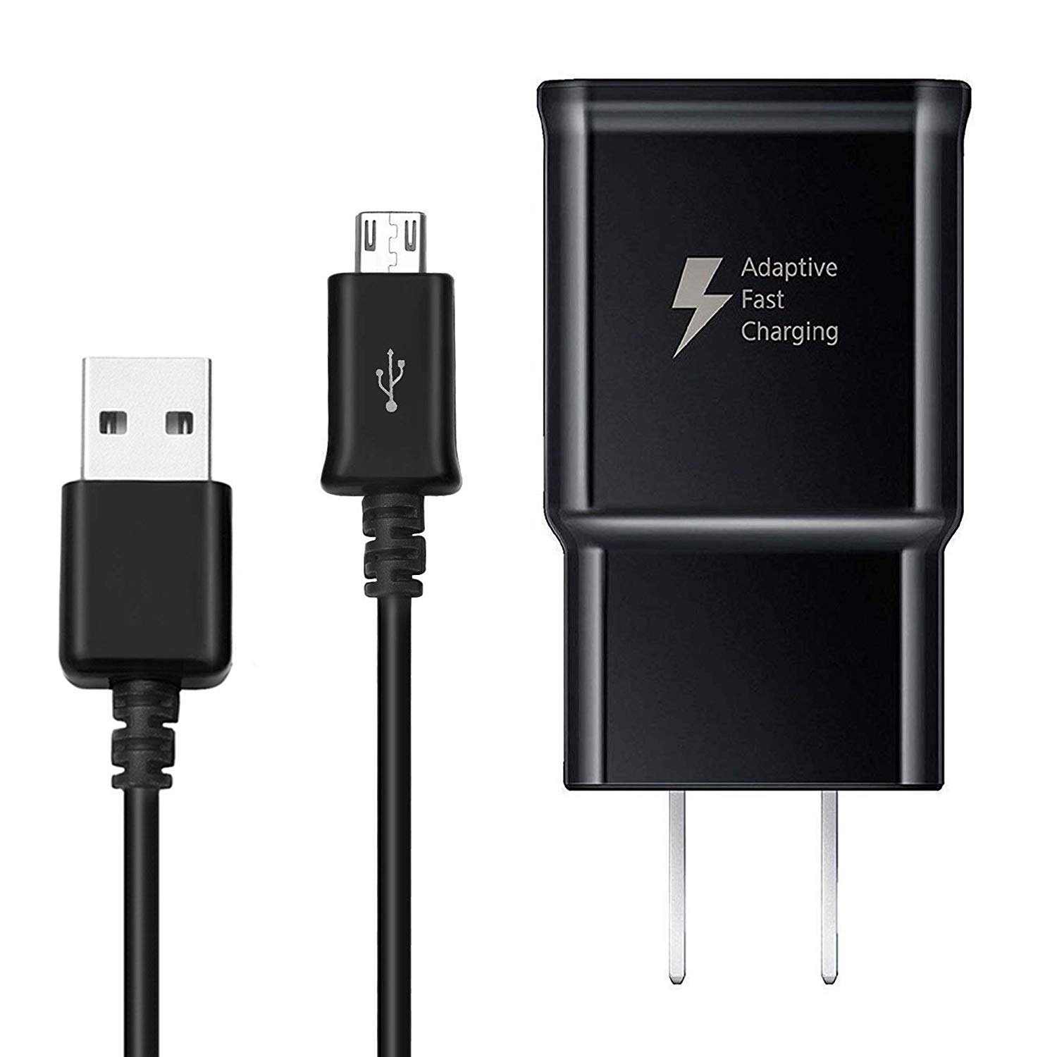 Fast Adaptive Charging Wall Charger Adapter + 1m Micro USB Cable for Samsung Galaxy S4 S6 S7 Edge Plus Note 2 4 Alpha, Black