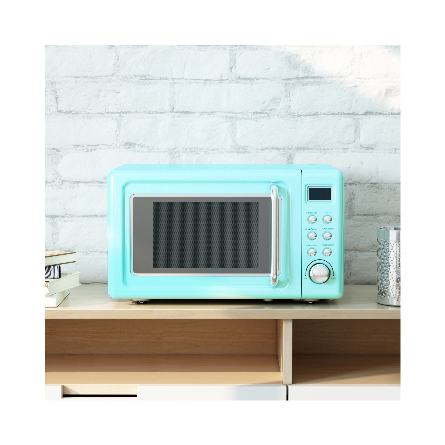 Costway 0.7Cu.ft Retro Countertop Microwave Oven 700W LED Display Glass Turntable