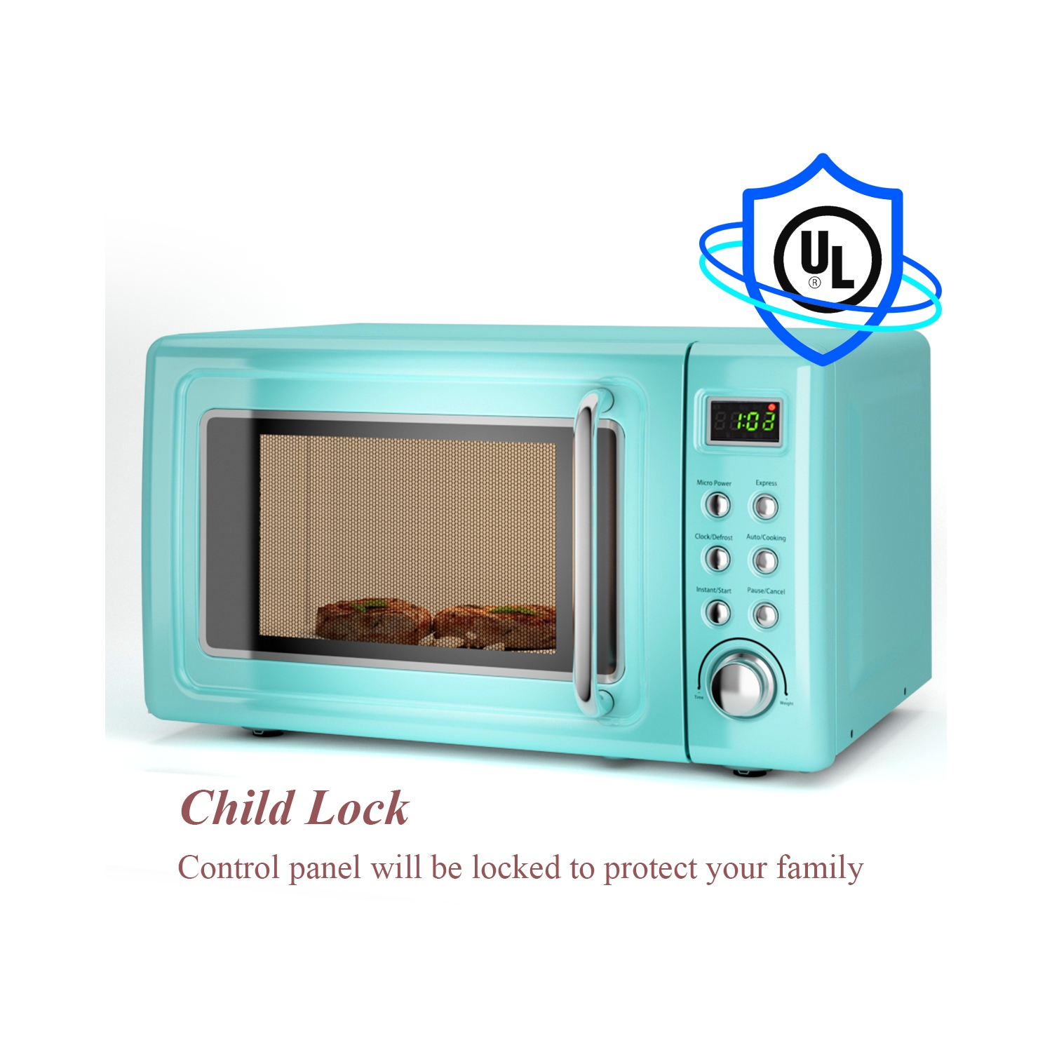 Costway 0.7Cu.ft Retro Countertop Microwave Oven 700W LED Display Glass Turntable