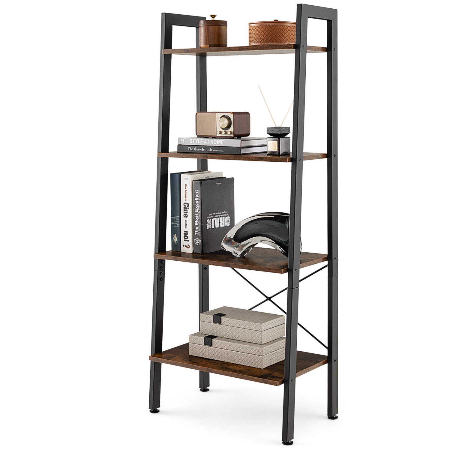 Costway 4-Tier Bookshelf Industrial Display Storage Shelf Plant Flower Stand Metal Frame