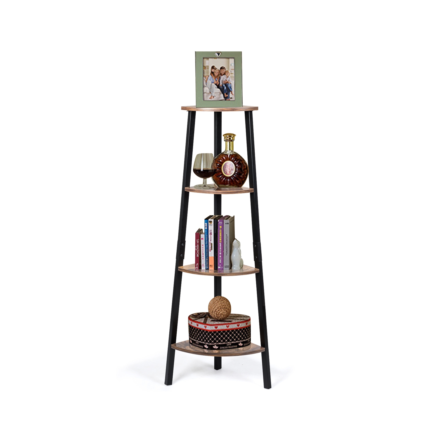 COSTWAY 4-Tier Corner Shelf Metal Storage Rack Bookcase Plant Display Stand Natural