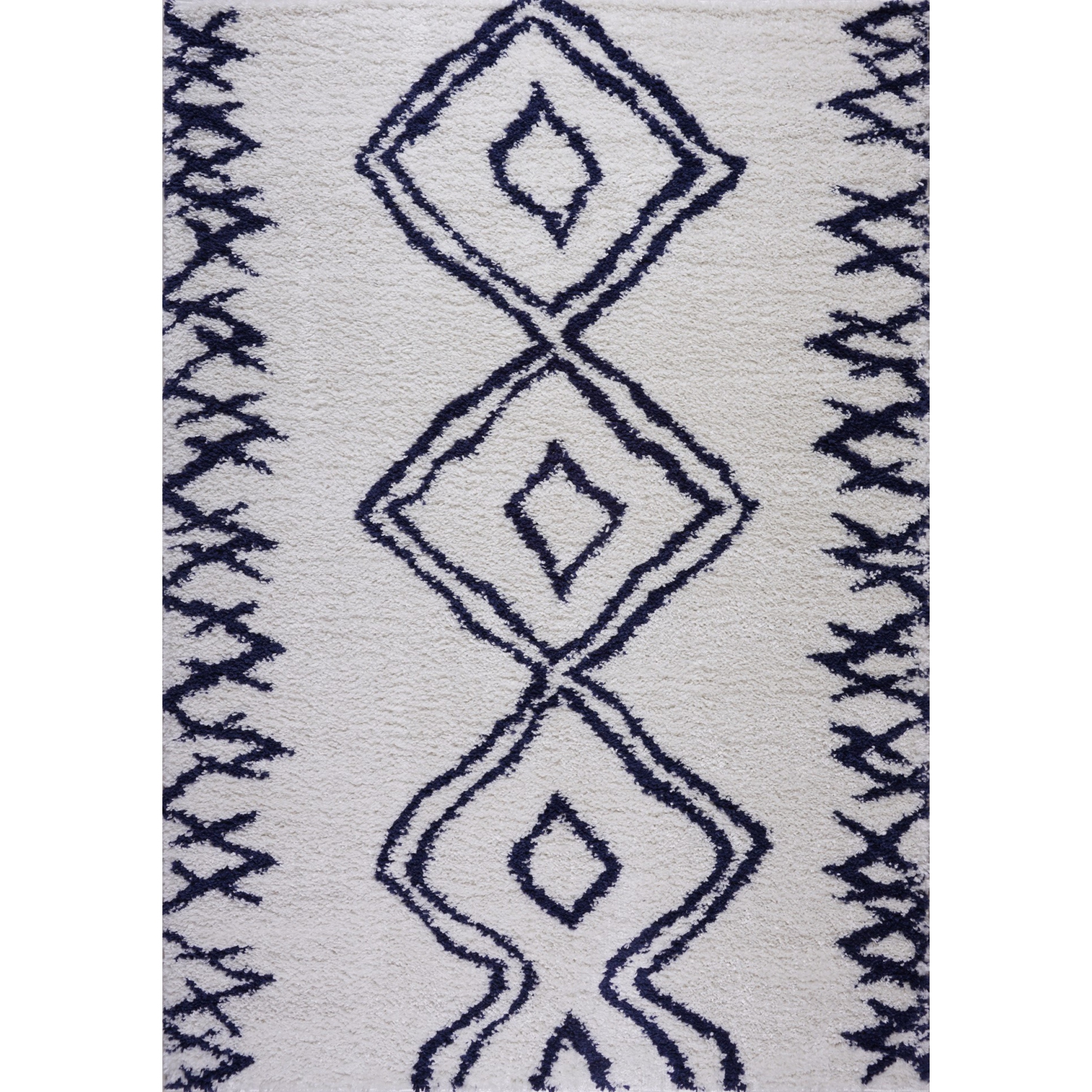 Ladole Rugs Shaggy Casablanca Contemporary Abstract Area Rug Carpet in Dark Blue White, 8x11