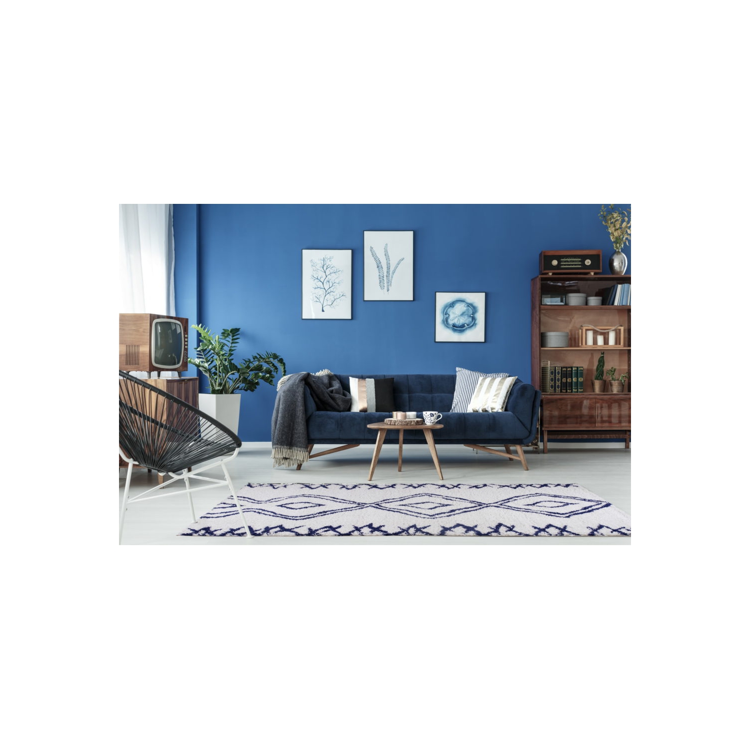 Ladole Rugs Shaggy Casablanca Contemporary Abstract Area Rug Carpet in Dark Blue White, 8x11