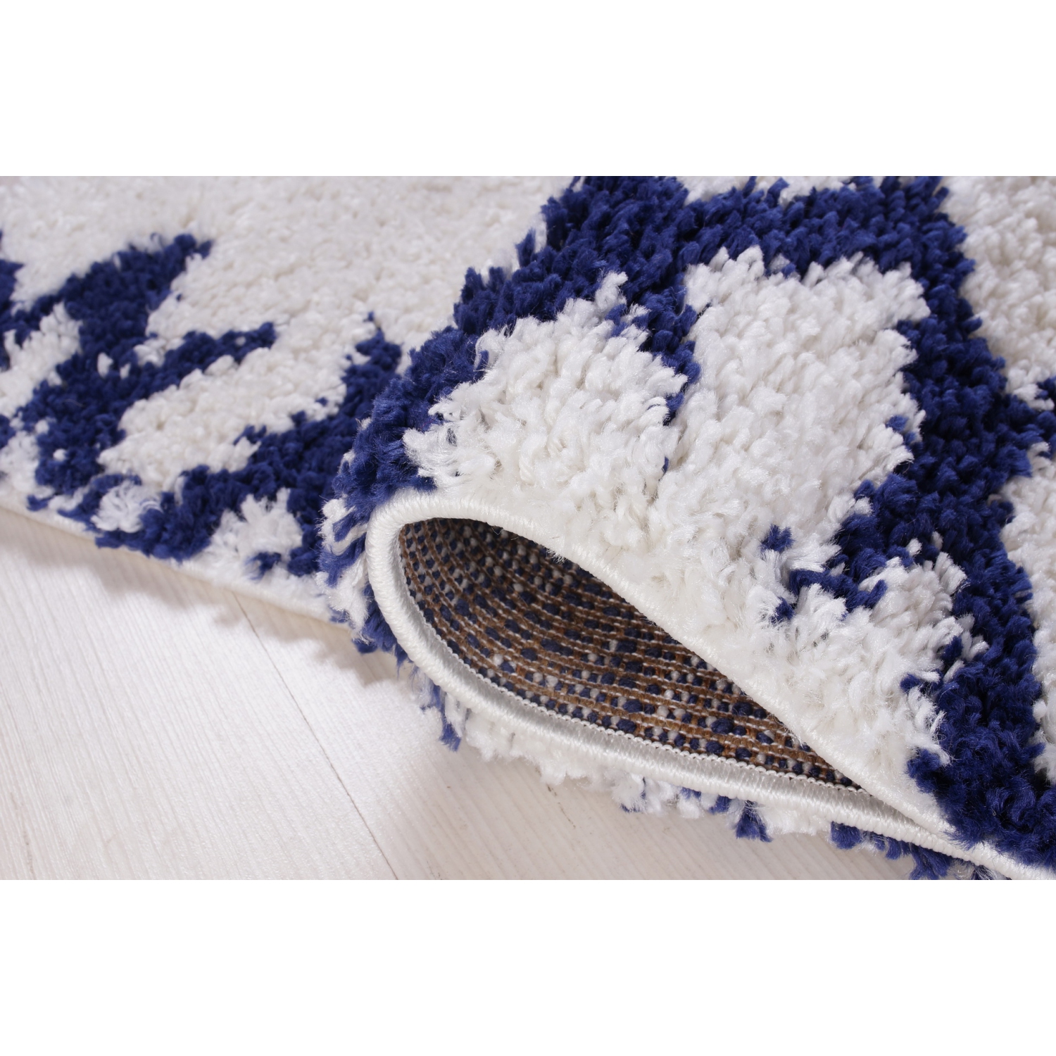 Ladole Rugs Shaggy Casablanca Contemporary Abstract Area Rug Carpet in Dark Blue White, 8x11