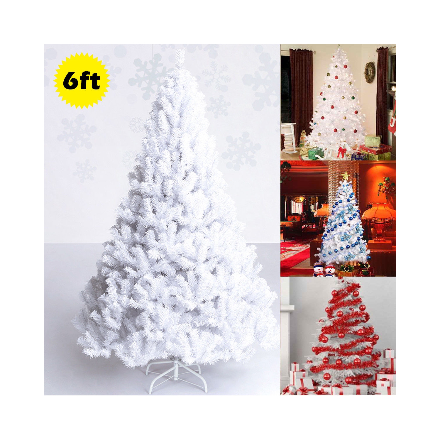 Costway 6Ft Artificial PVC Christmas Tree W/ Metal Stand Indoor Outdoor Décor White