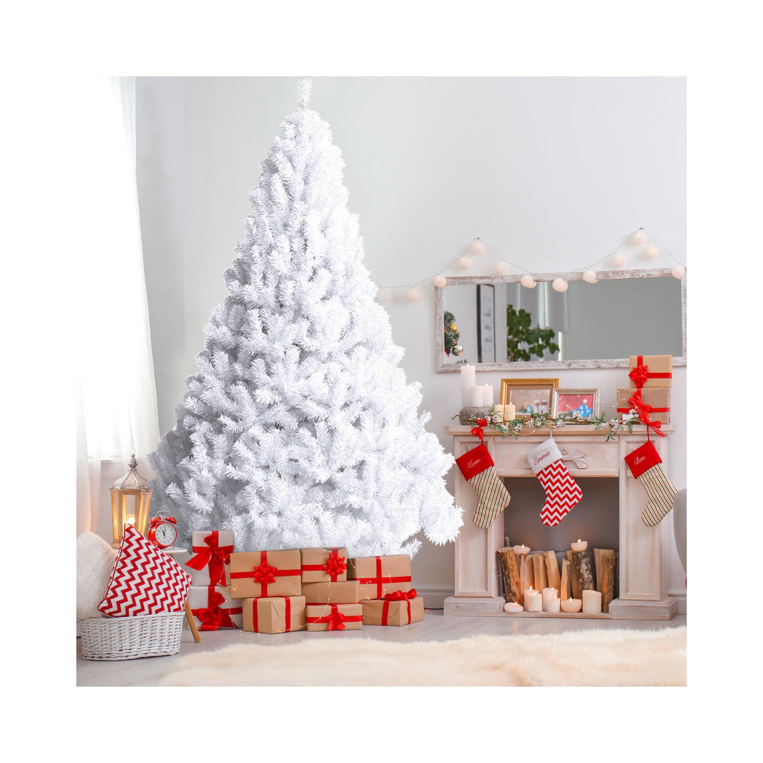 Costway 6Ft Artificial PVC Christmas Tree W/ Metal Stand Indoor Outdoor Décor White