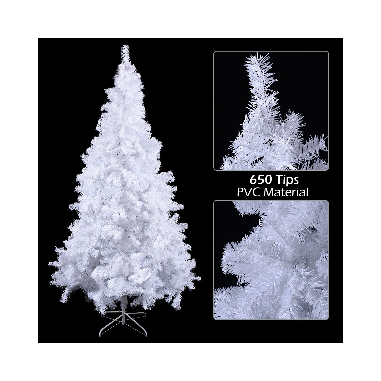 Costway 6Ft Artificial PVC Christmas Tree W/ Metal Stand Indoor Outdoor Décor White