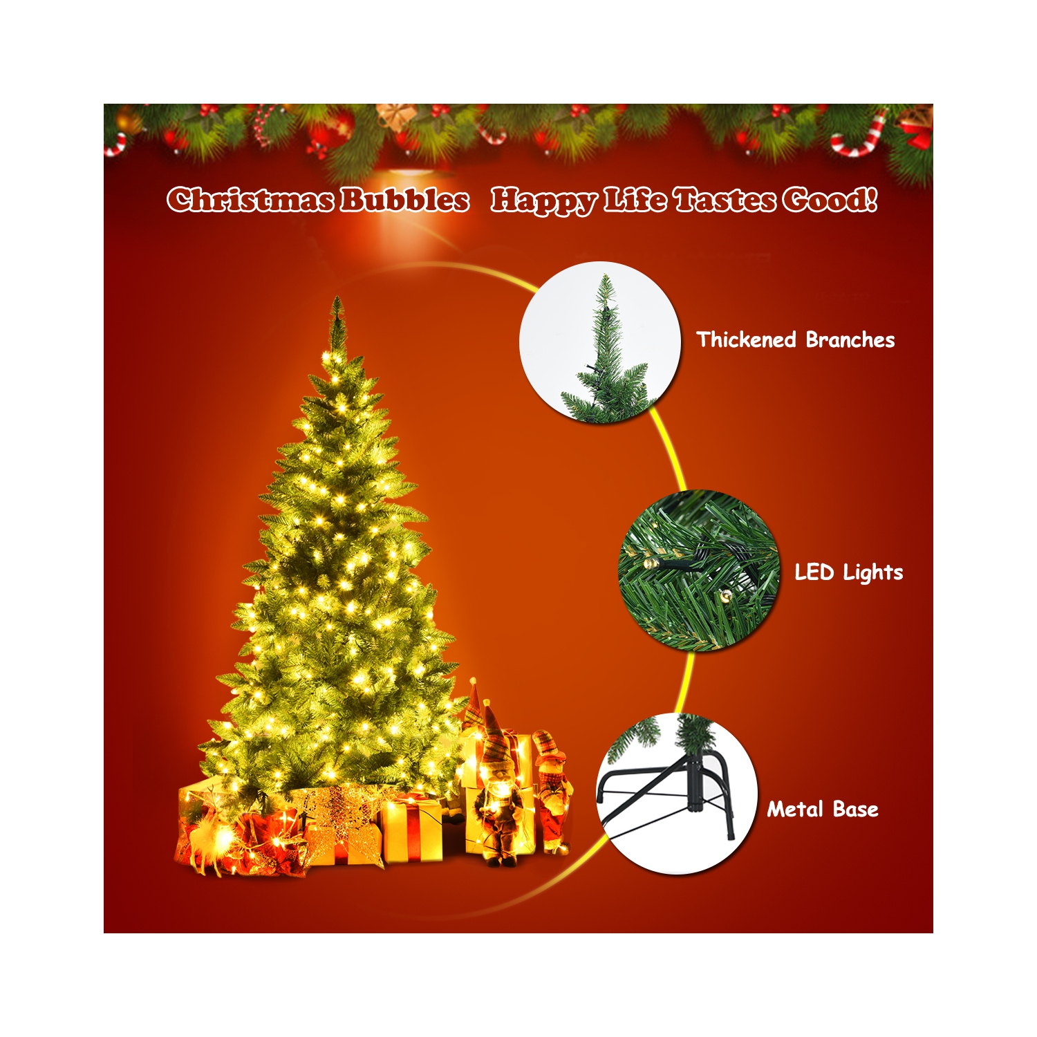 Costway 5ft Pre-lit PVC Artificial Half Christmas Tree 8 Flash Modes w/ 250 LED Lights