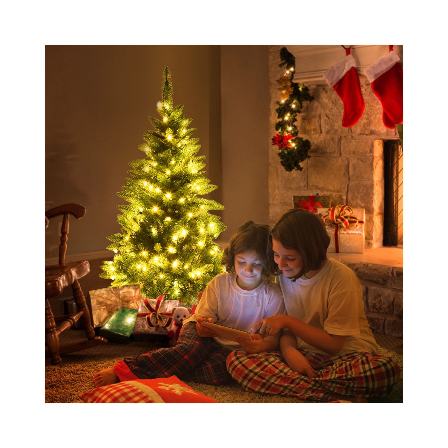 Costway 5ft Pre-lit PVC Artificial Half Christmas Tree 8 Flash Modes w/ 250 LED Lights