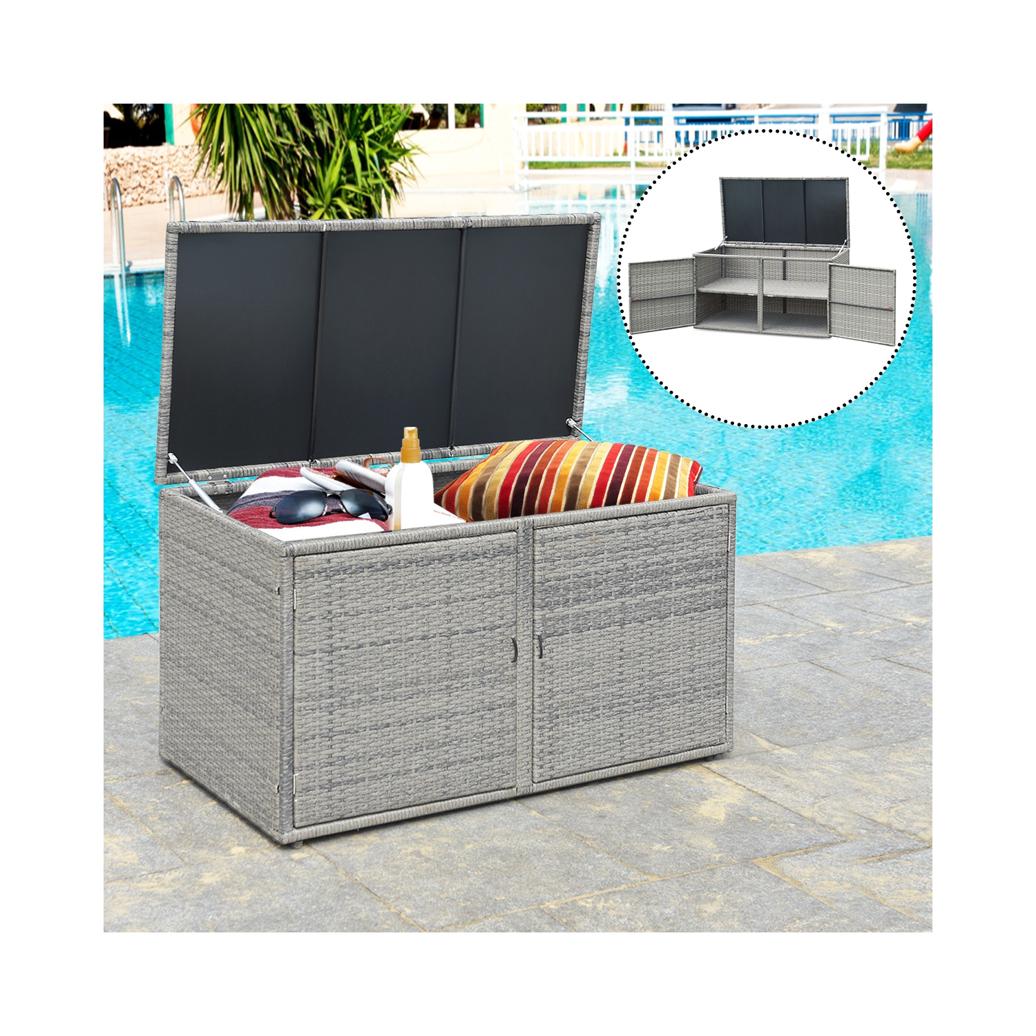 Costway 88 Gallon Garden Patio Rattan Storage Container Box Bin Shelf