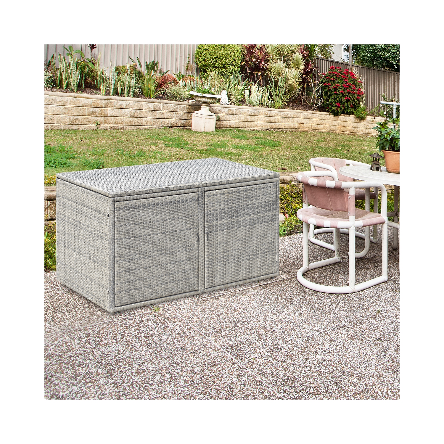 Costway 88 Gallon Garden Patio Rattan Storage Container Box Bin Shelf
