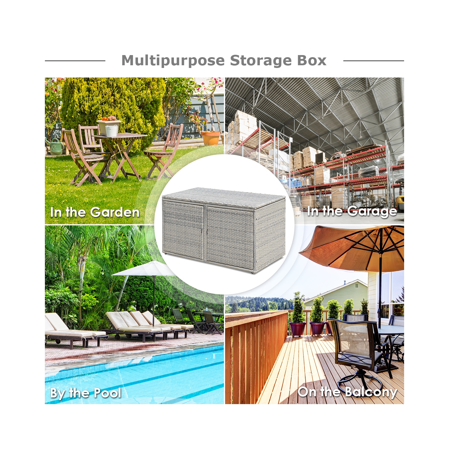 Costway 88 Gallon Garden Patio Rattan Storage Container Box Bin Shelf