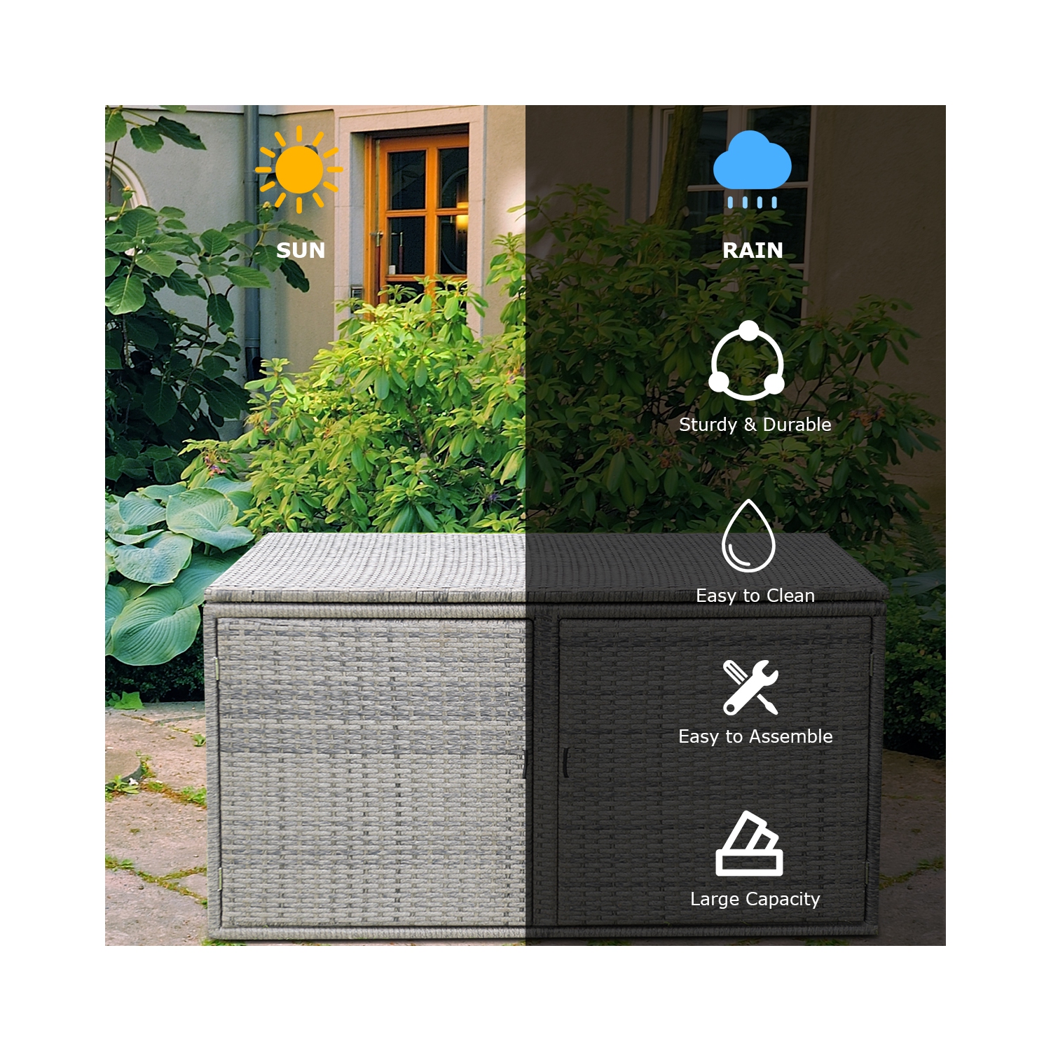 Costway 88 Gallon Garden Patio Rattan Storage Container Box Bin Shelf