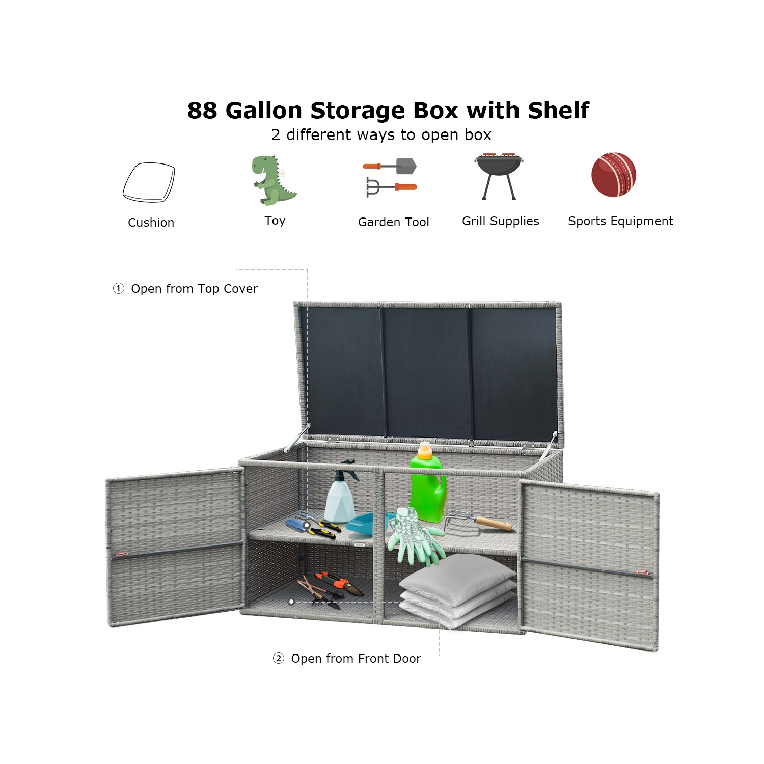 Costway 88 Gallon Garden Patio Rattan Storage Container Box Bin Shelf