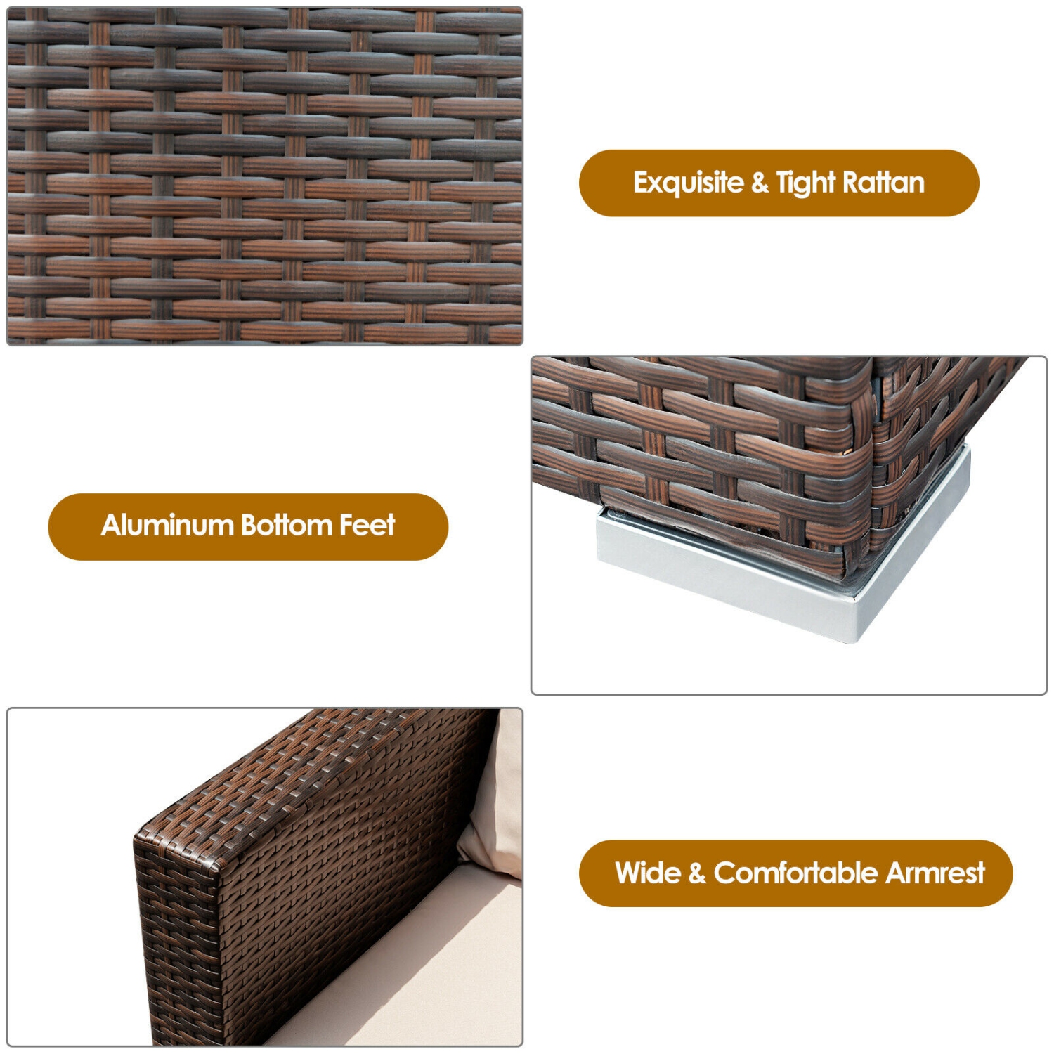 Costway Modern 3-Piece Patio Garden Conversation Set Rattan Cushioned Sofa Chair Table