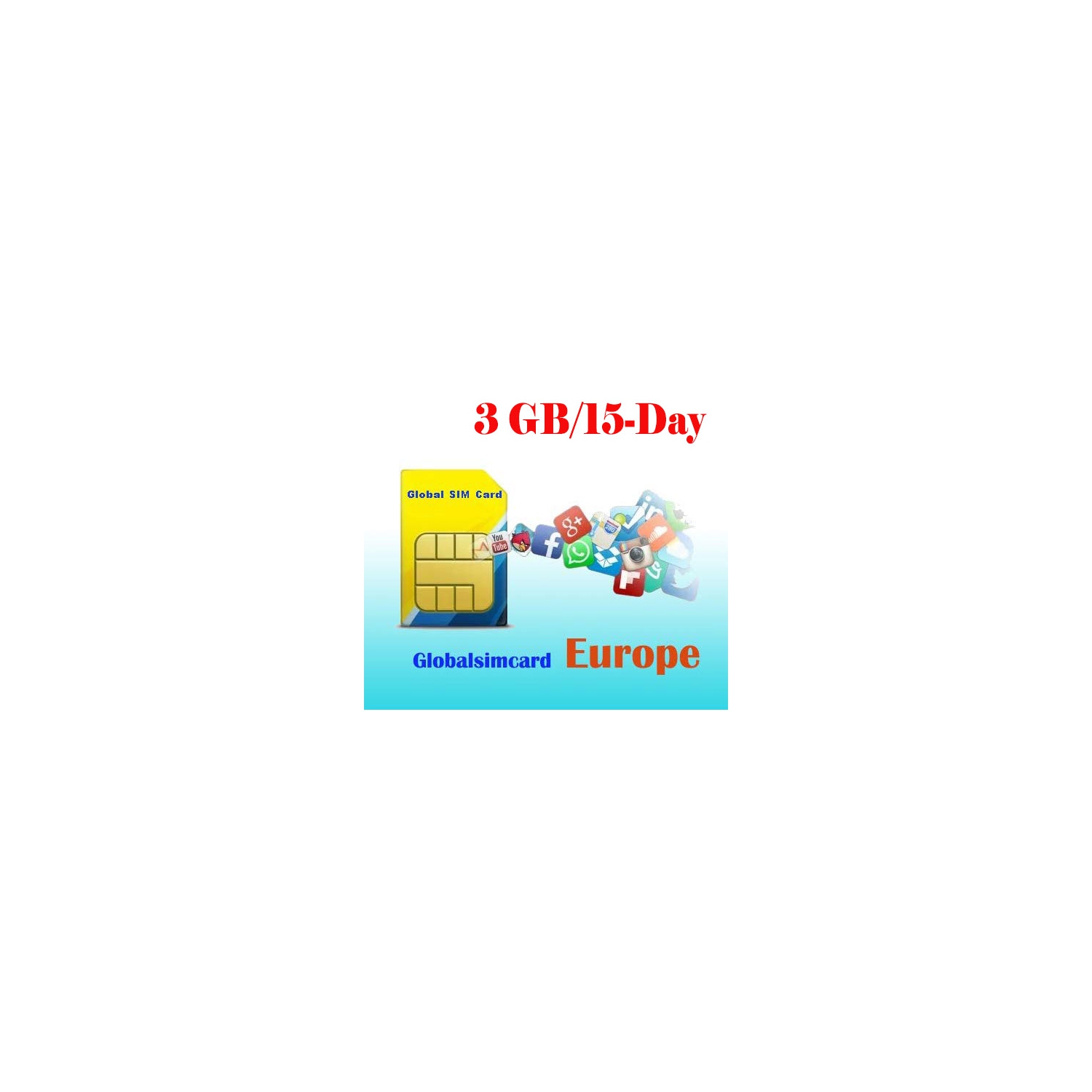 EUROPE 37 COUNTRIES Prepaid DATA Roaming SIM Card 15 Days Unlimited Data（3GB at 4G/LTE High Speed) Data Only