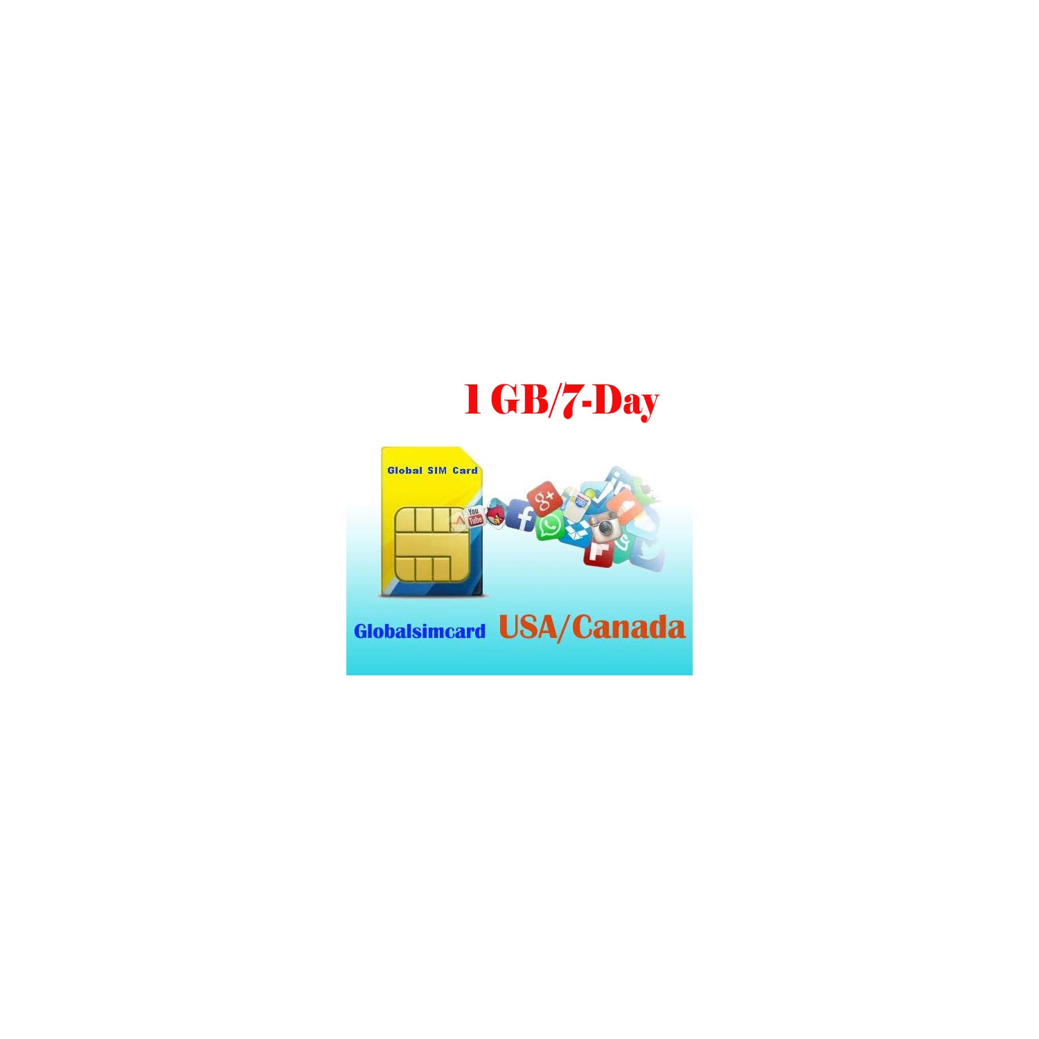 USA/Canada Prepaid DATA Roaming SIM Card 7 Days Unlimited Data (1GB at 4G LTE high Speed, Unlimited 128kbps afterward)