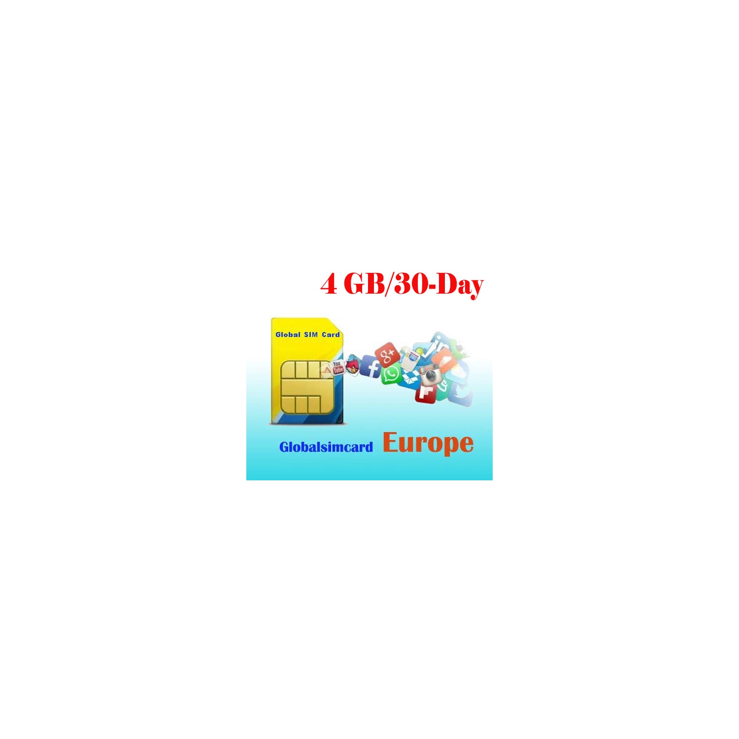 EUROPE 37 COUNTRIES Prepaid DATA Roaming SIM Card 30 Days Unlimited Data（4GB at 4G/LTE High Speed) Data Only