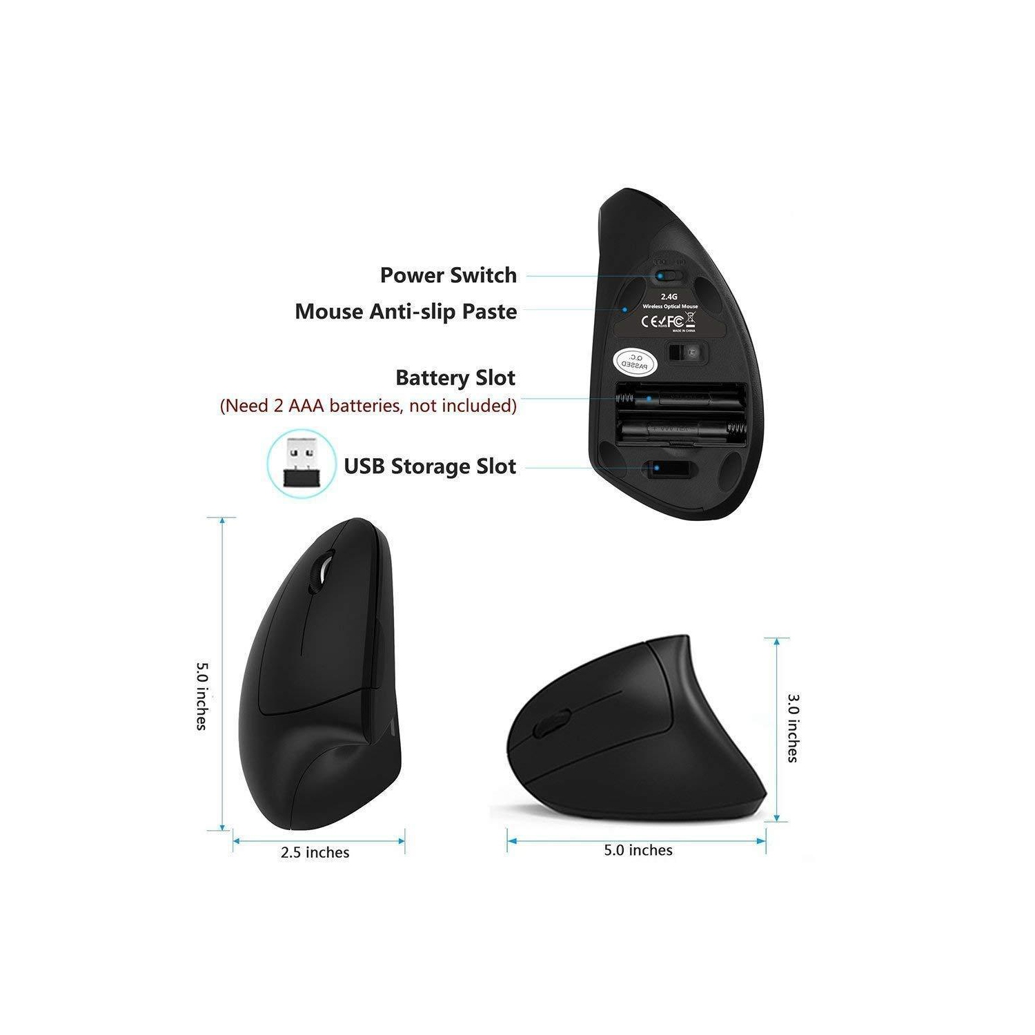 Souris ergonomique sans fil pour gaucher - modèle vertical 2,4 GHz
