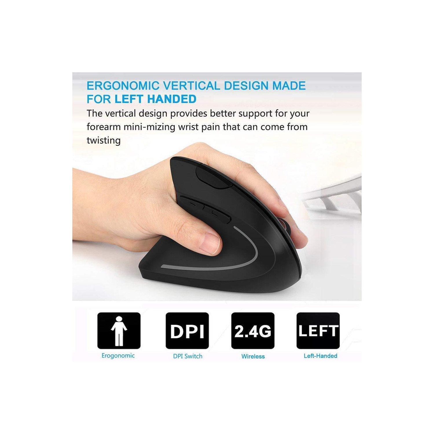 Souris ergonomique sans fil pour gaucher - modèle vertical 2,4 GHz