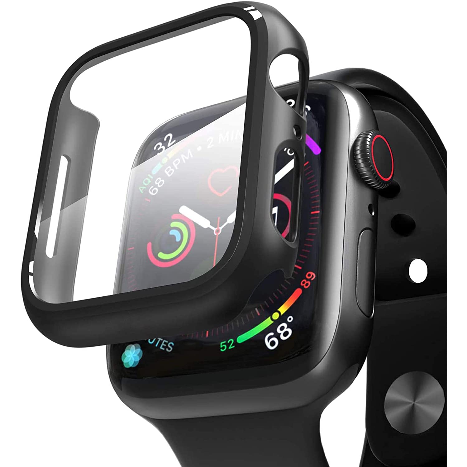 étui Housse de protection complète et protection d'écran en verre trempé pour Apple Watch iWatch Series 1 2 3 4 5 6, 40 mm, noir