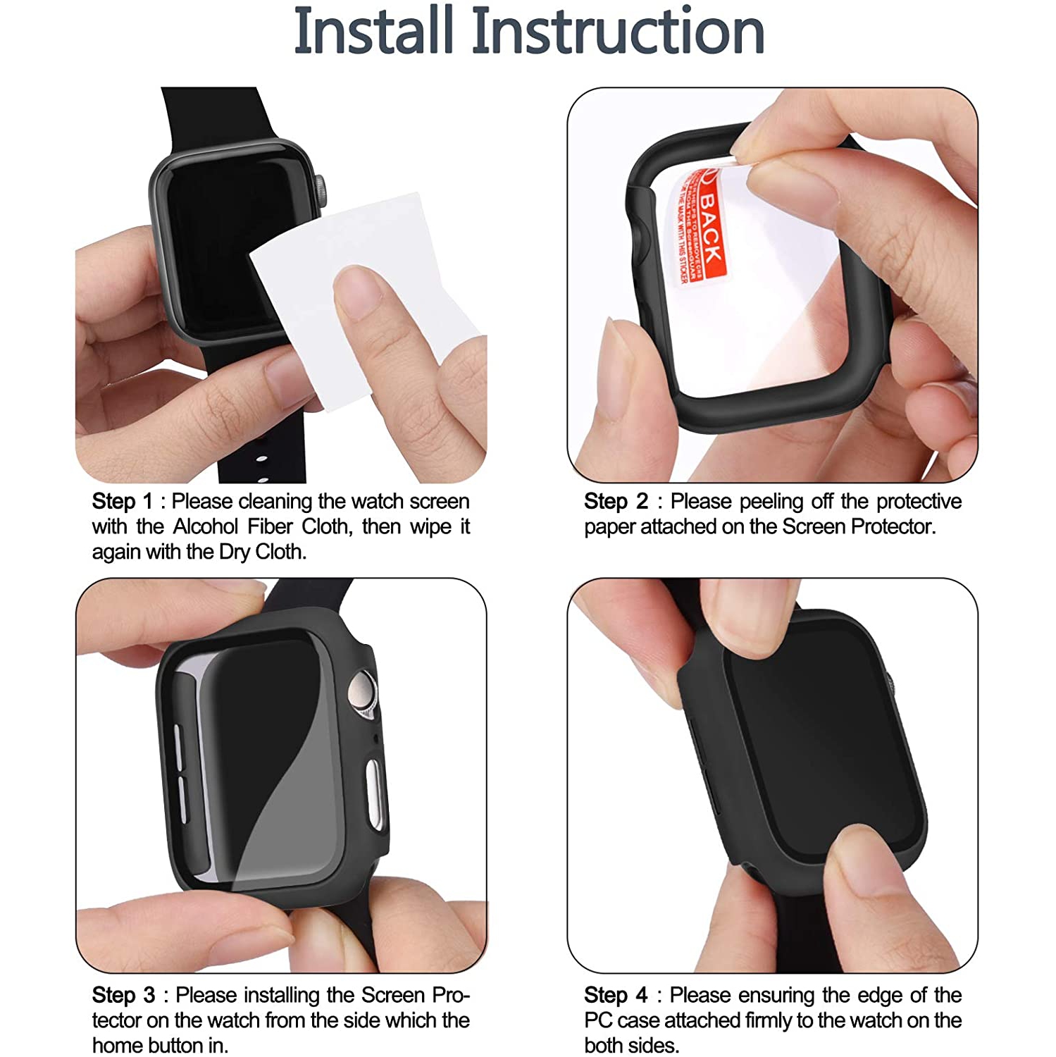 étui Housse de protection complète et protection d'écran en verre trempé pour Apple Watch iWatch Series 1 2 3 4 5 6, 40 mm, noir